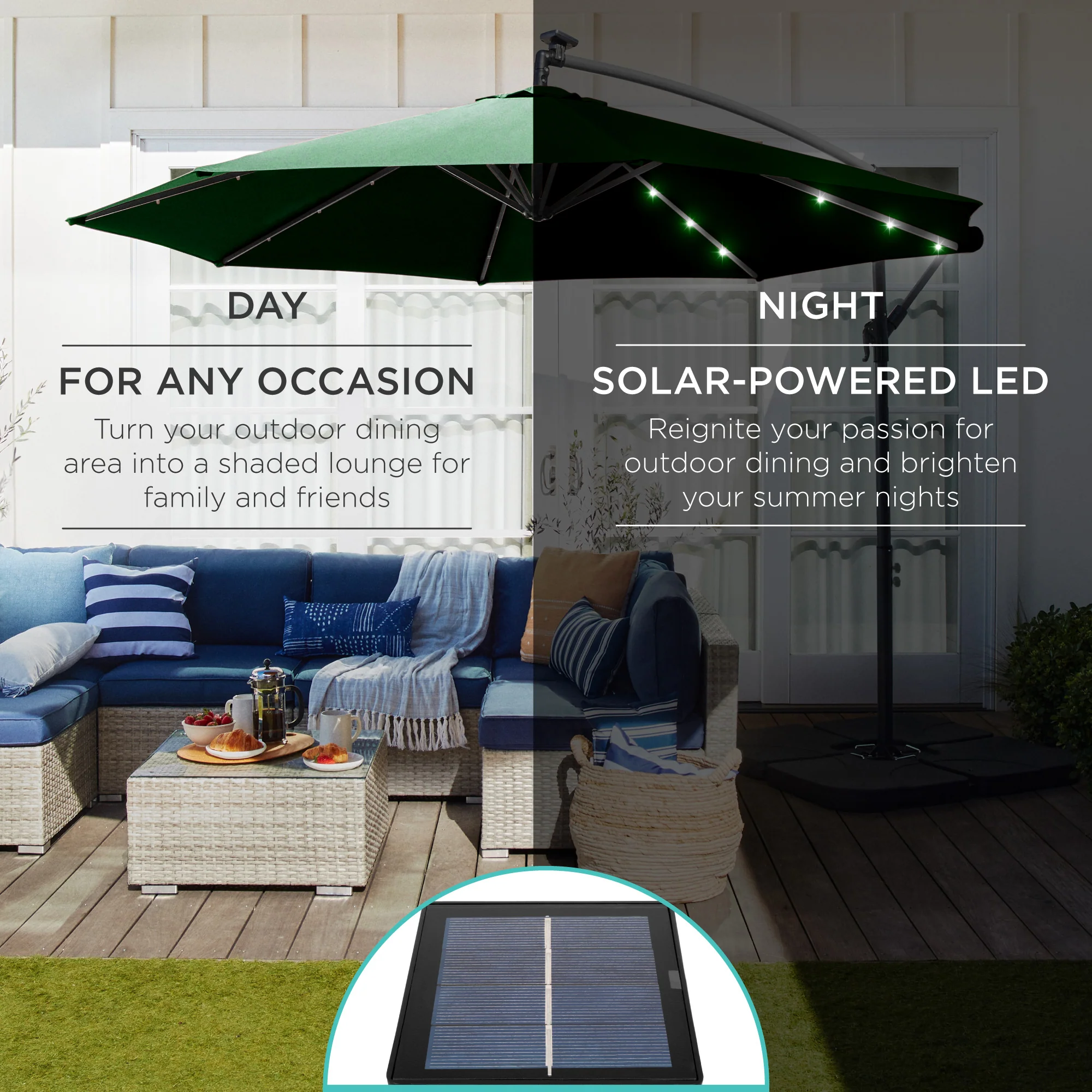 Solar LED Offset Hanging Patio Umbrella w/ Crank Tilt Adjustment - 10ft - Image 10