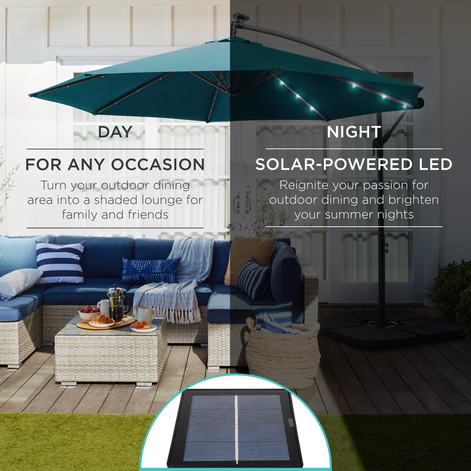 Solar LED Offset Hanging Patio Umbrella w/ Crank Tilt Adjustment - 10ft - Image 100