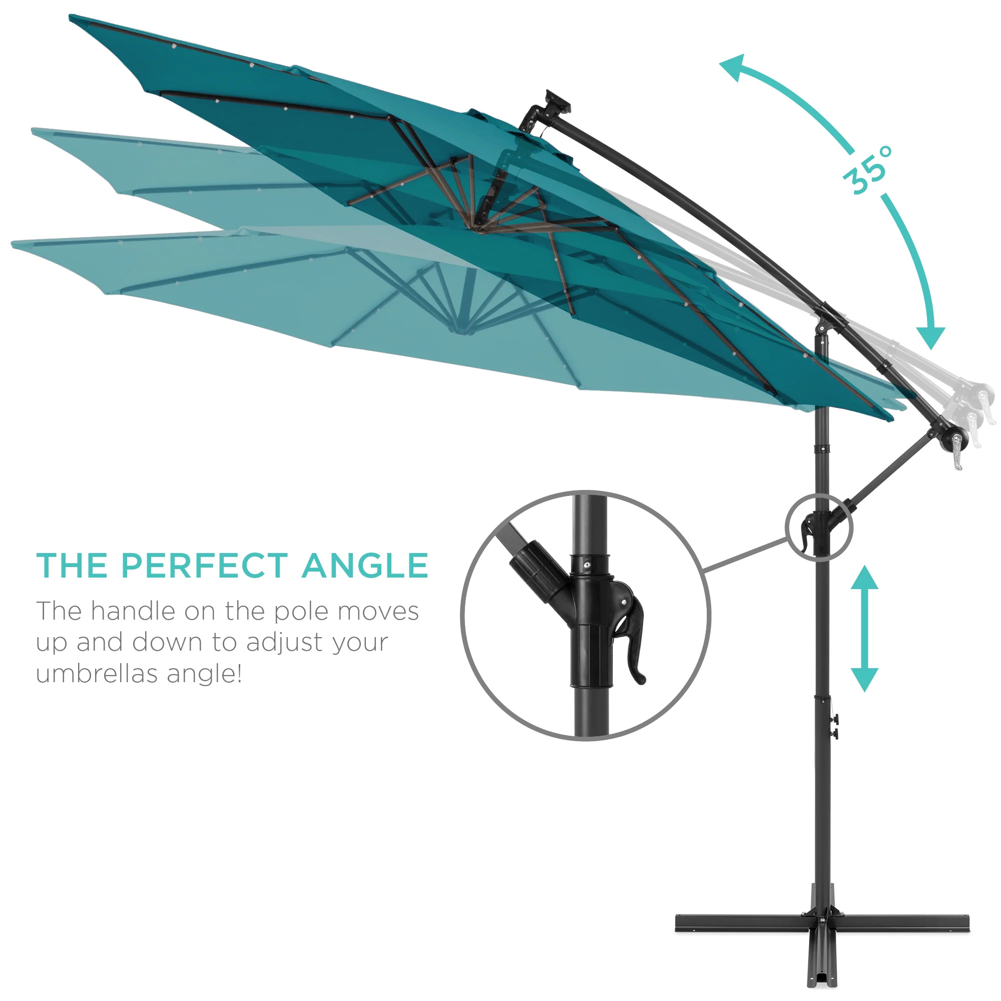 Solar LED Offset Hanging Patio Umbrella w/ Crank Tilt Adjustment - 10ft - Image 101