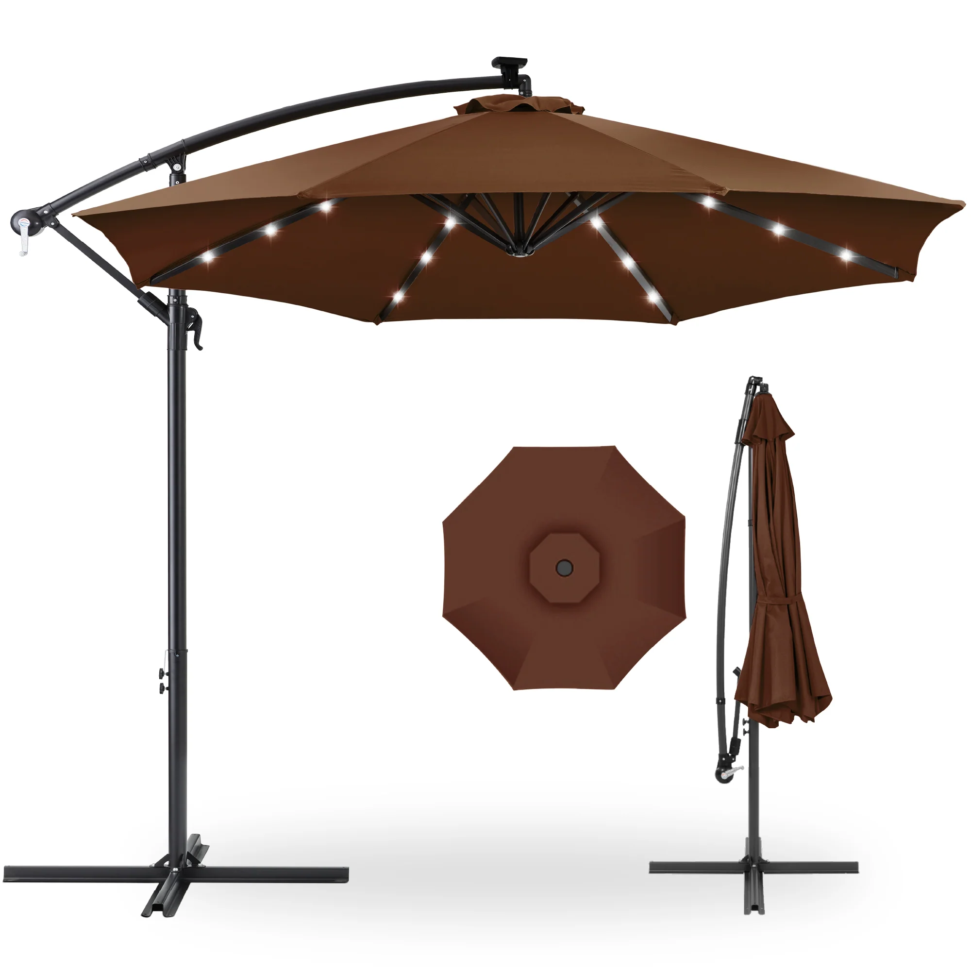 Solar LED Offset Hanging Patio Umbrella w/ Crank Tilt Adjustment - 10ft - Image 105