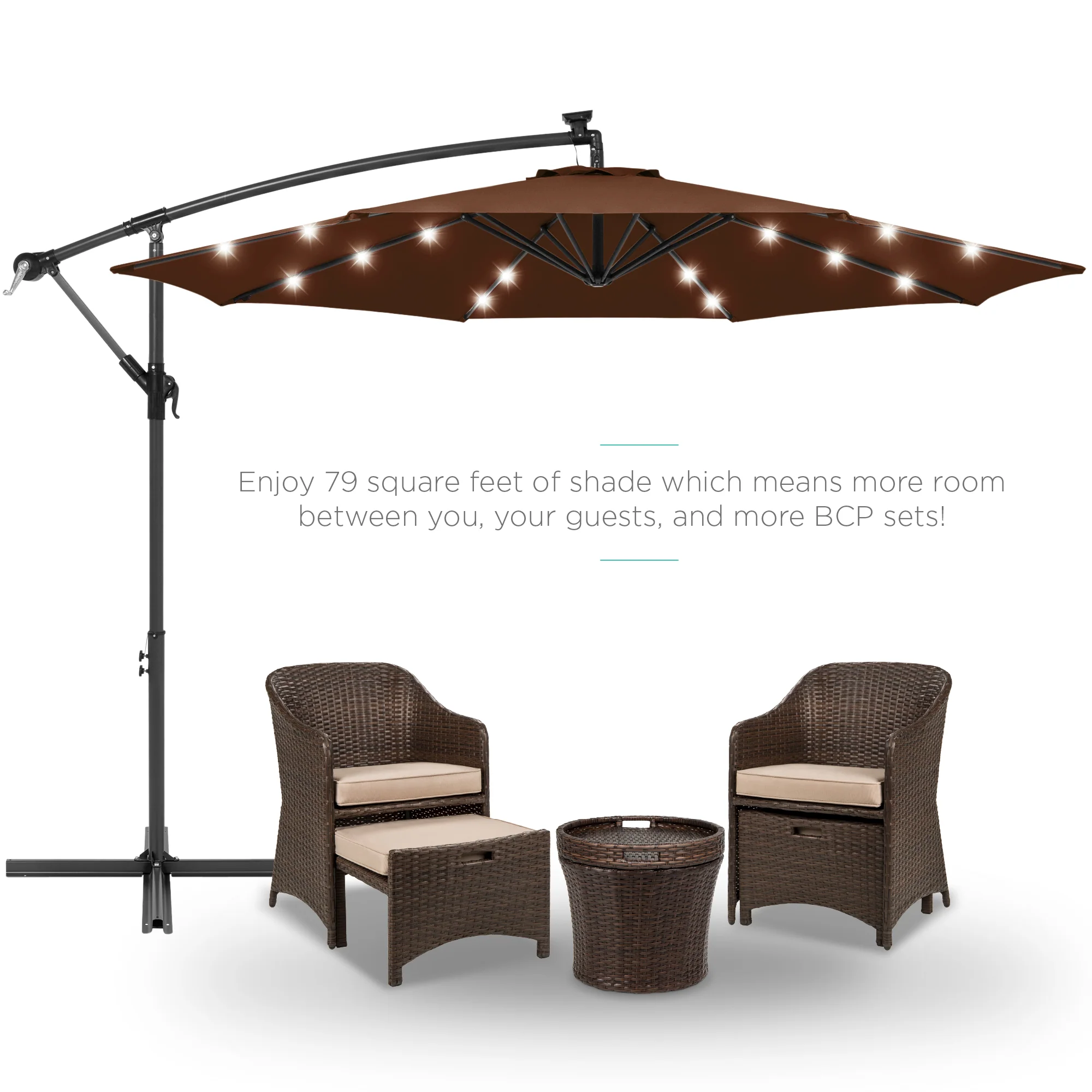 Solar LED Offset Hanging Patio Umbrella w/ Crank Tilt Adjustment - 10ft - Image 106