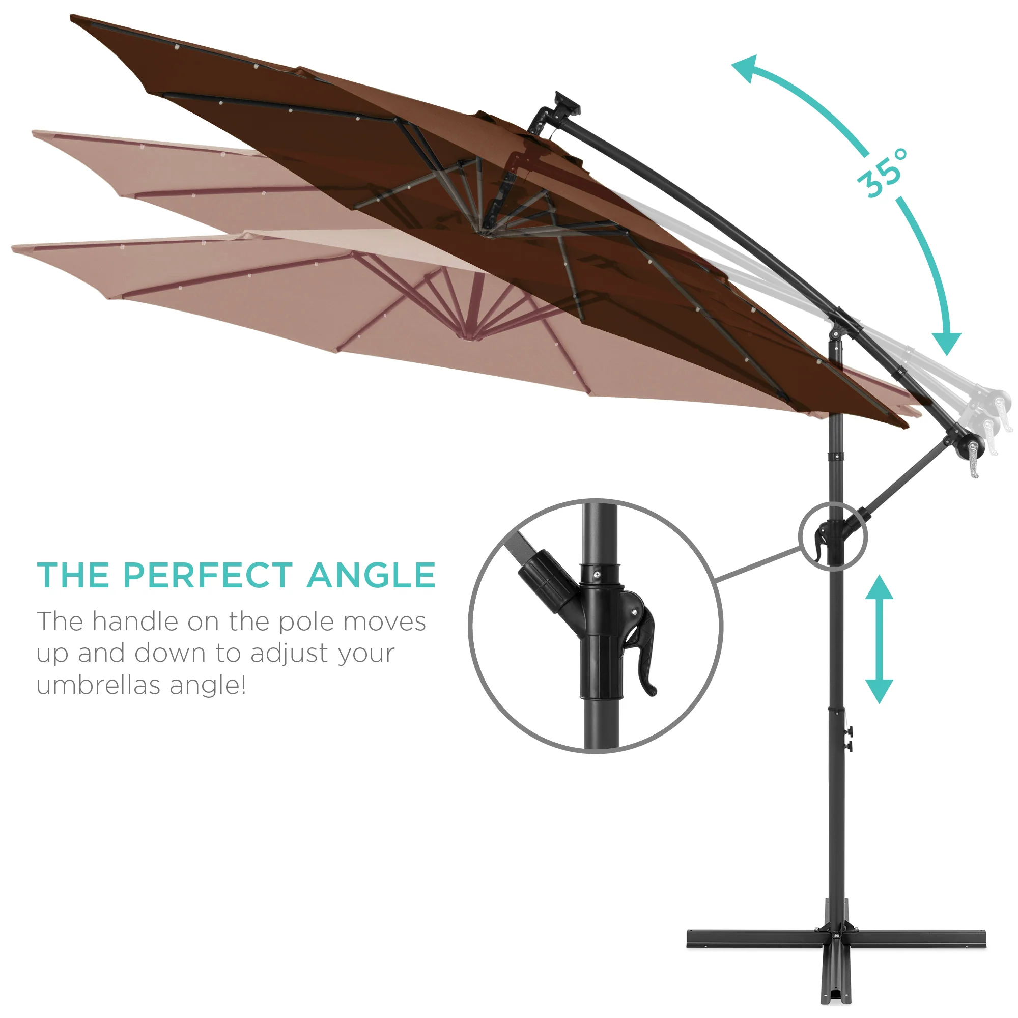 Solar LED Offset Hanging Patio Umbrella w/ Crank Tilt Adjustment - 10ft - Image 108