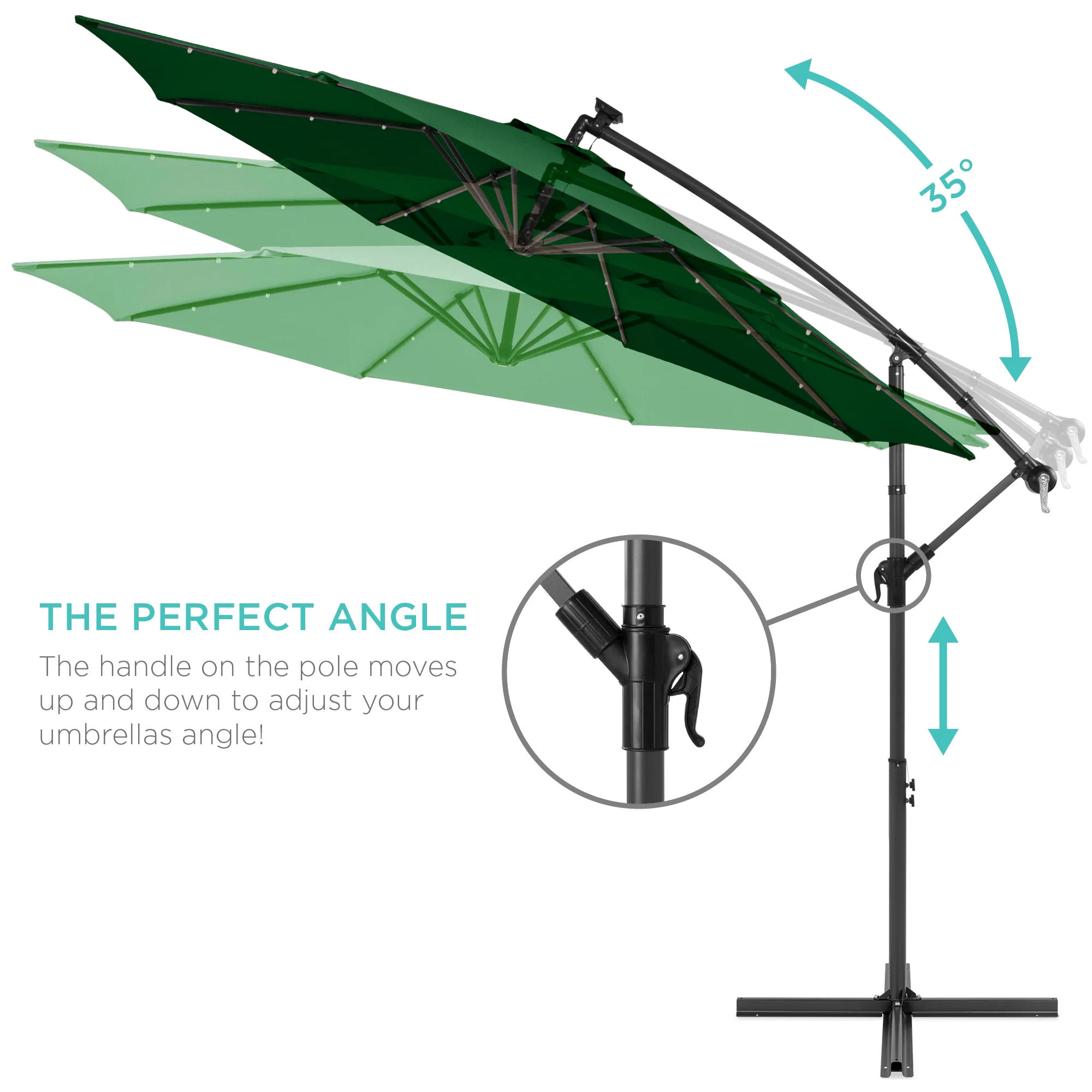 Solar LED Offset Hanging Patio Umbrella w/ Crank Tilt Adjustment - 10ft - Image 11