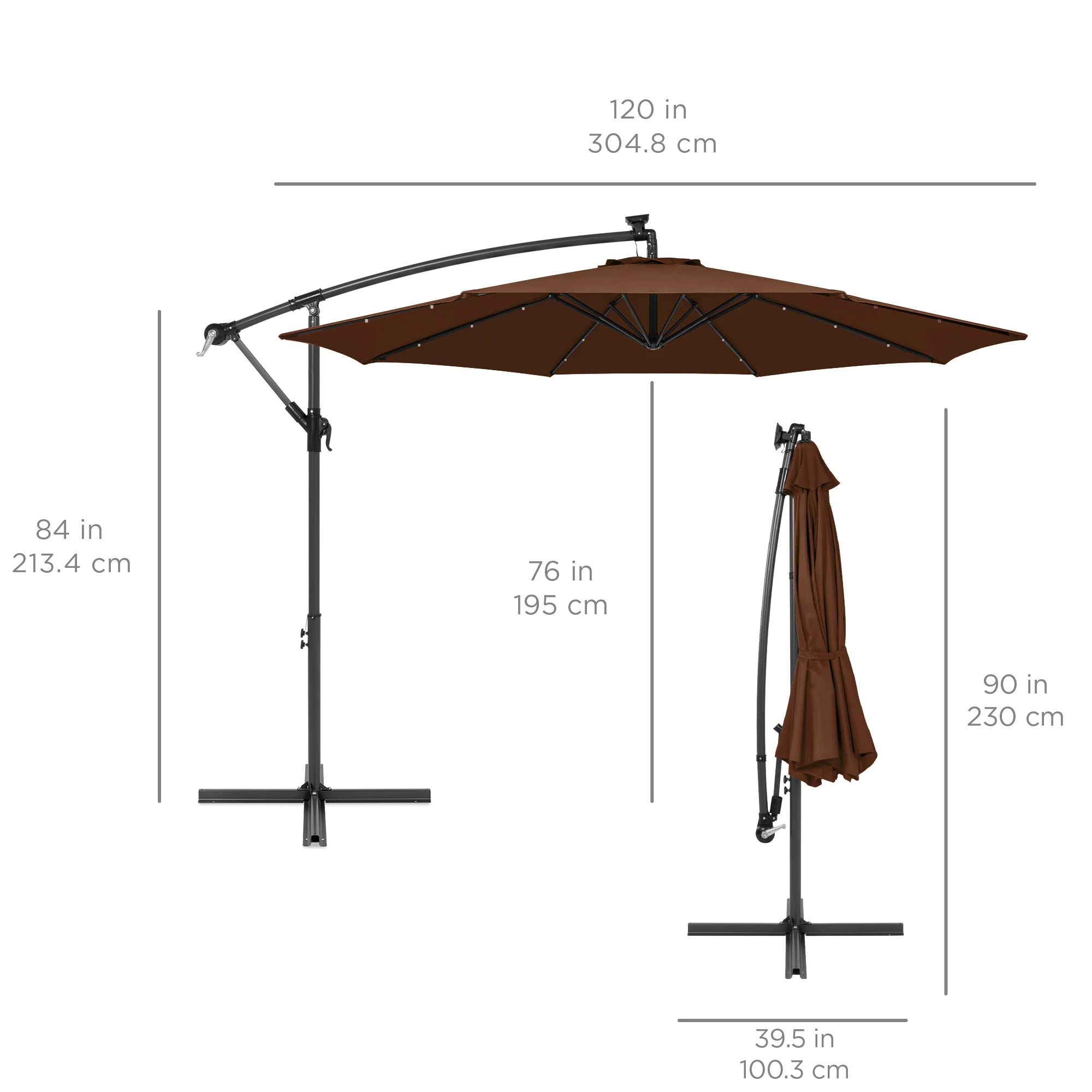 Solar LED Offset Hanging Patio Umbrella w/ Crank Tilt Adjustment - 10ft - Image 111
