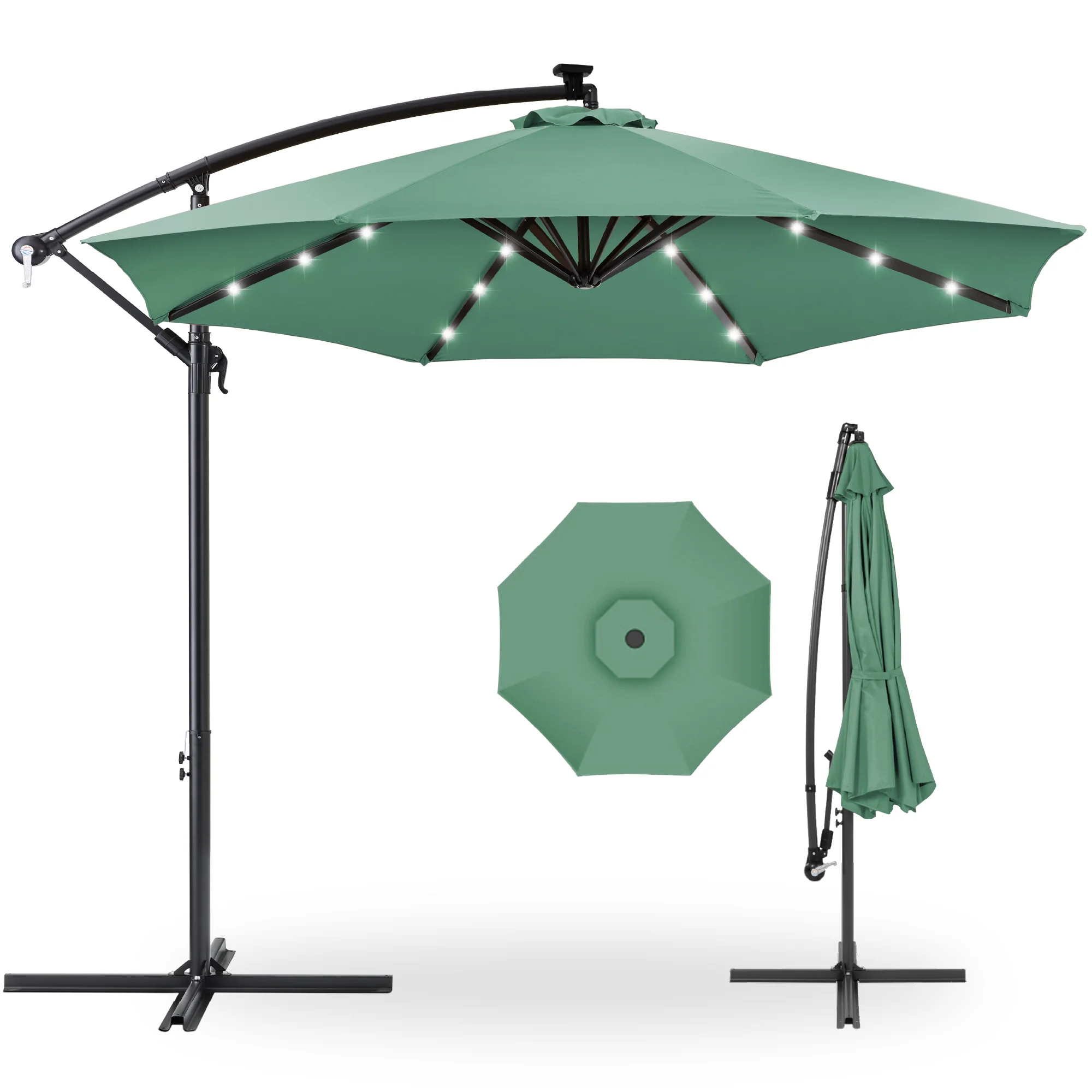 Solar LED Offset Hanging Patio Umbrella w/ Crank Tilt Adjustment - 10ft - Image 112