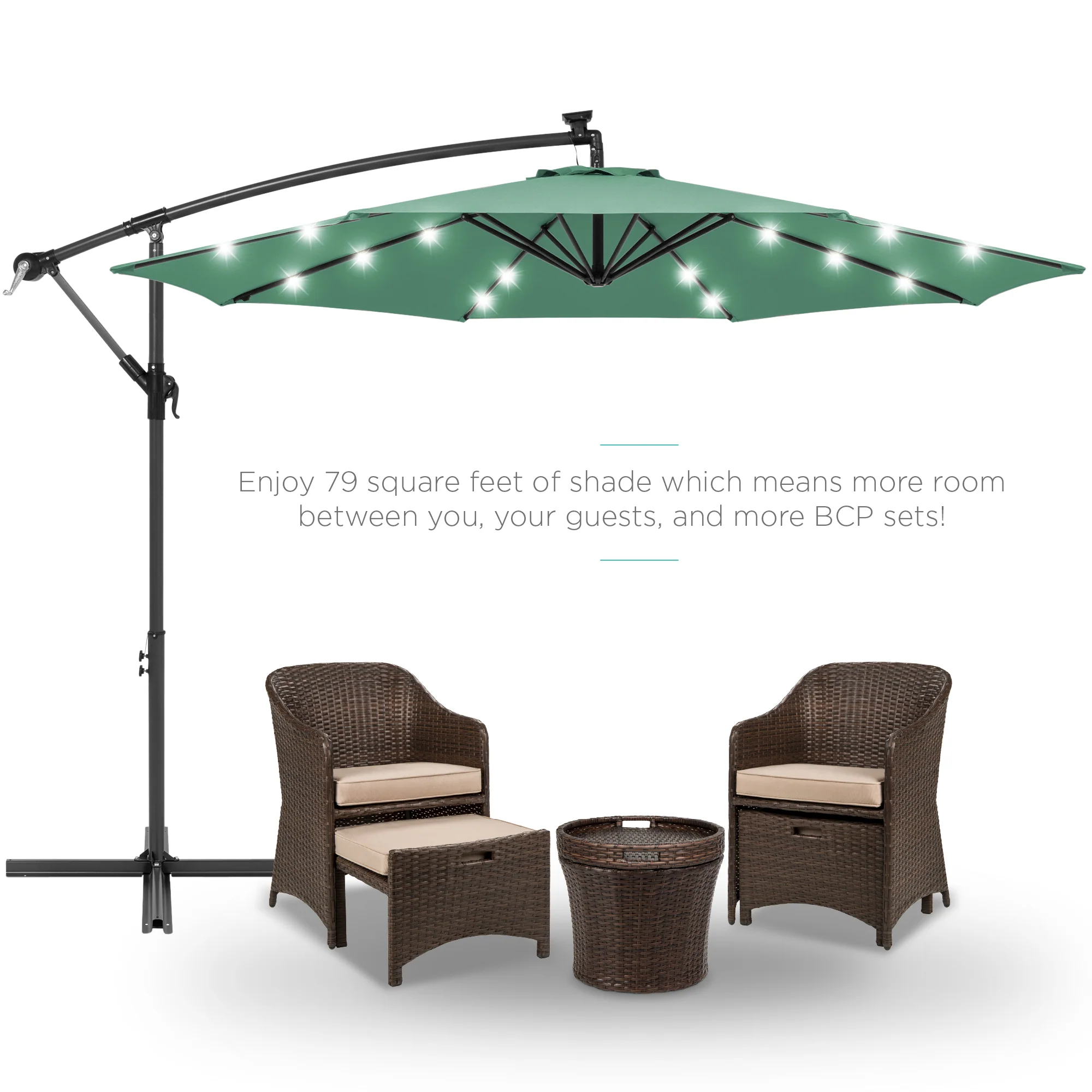 Solar LED Offset Hanging Patio Umbrella w/ Crank Tilt Adjustment - 10ft - Image 113