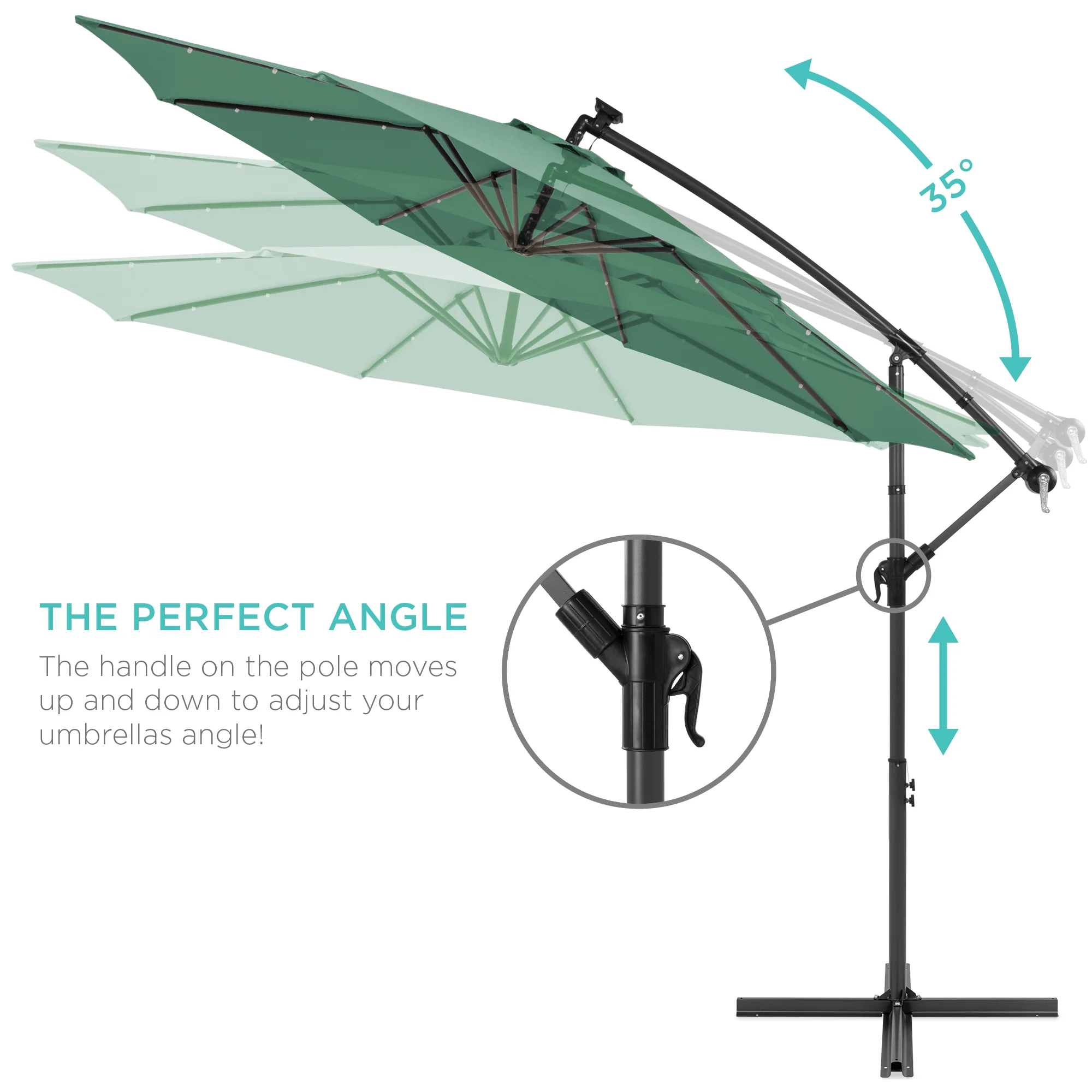 Solar LED Offset Hanging Patio Umbrella w/ Crank Tilt Adjustment - 10ft - Image 115