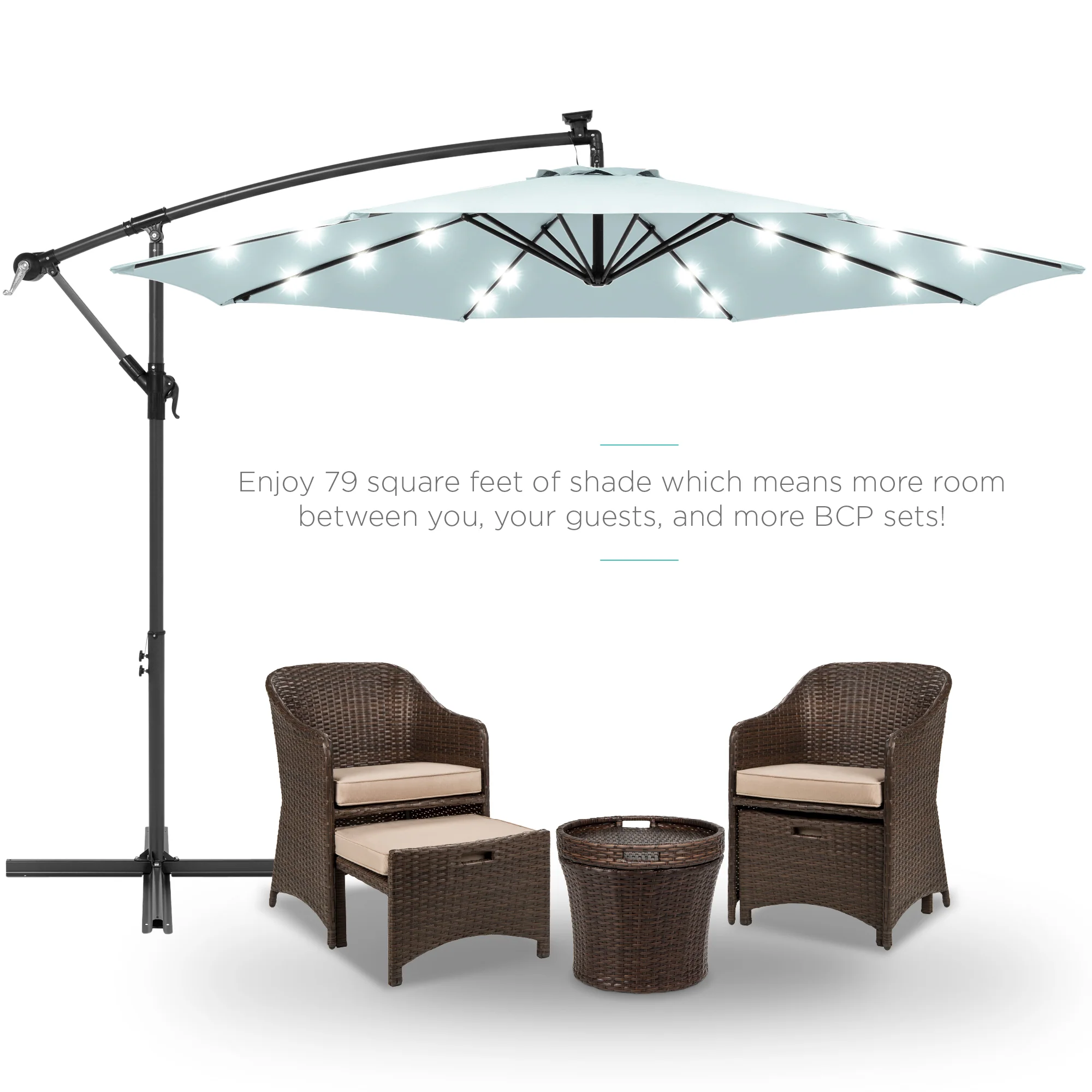 Solar LED Offset Hanging Patio Umbrella w/ Crank Tilt Adjustment - 10ft - Image 120