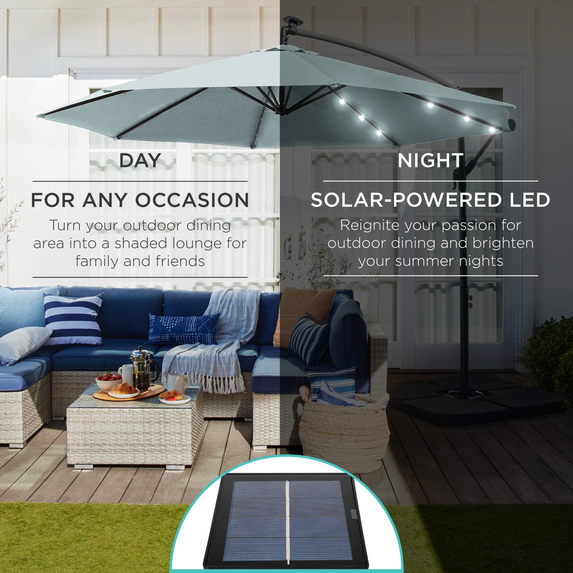 Solar LED Offset Hanging Patio Umbrella w/ Crank Tilt Adjustment - 10ft - Image 121