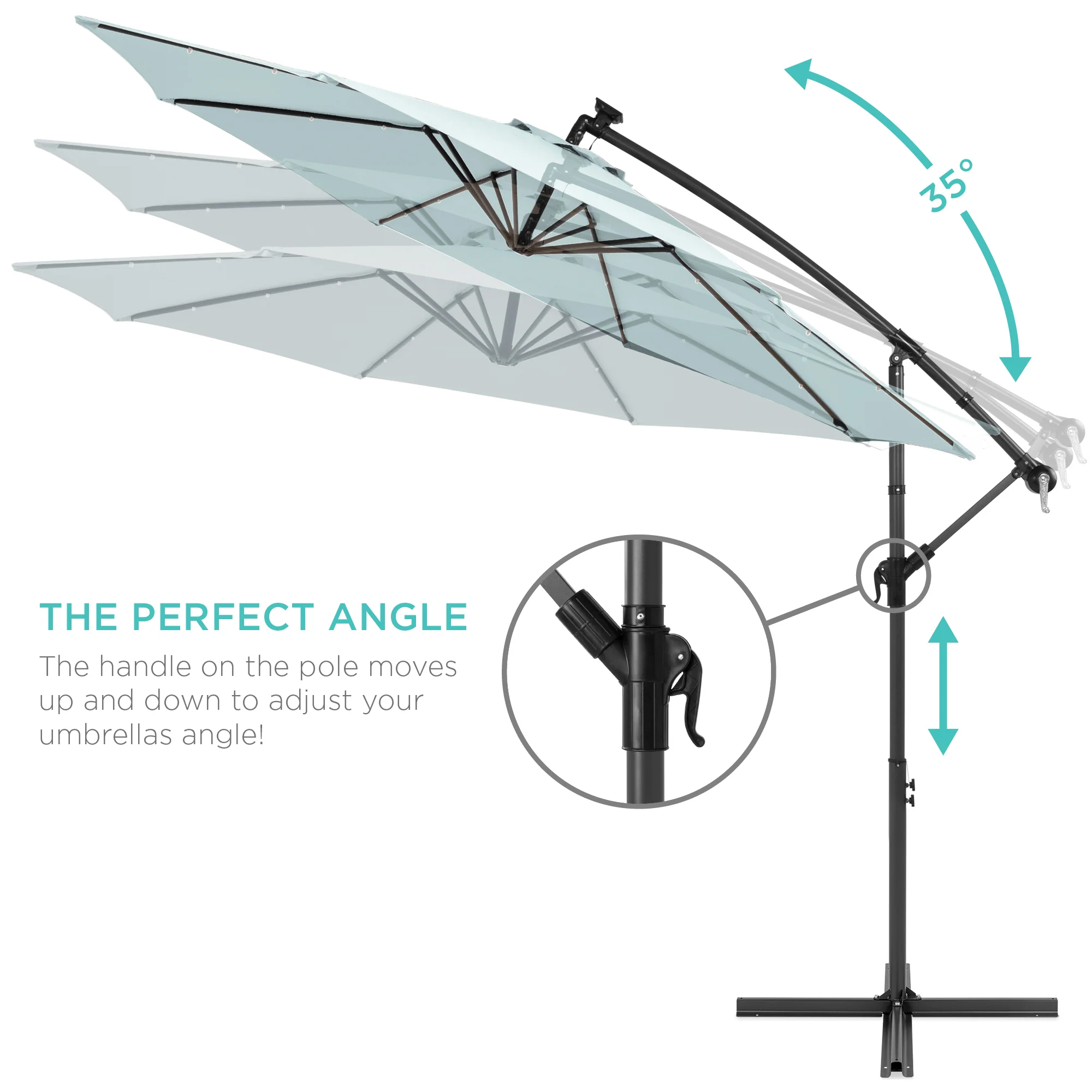 Solar LED Offset Hanging Patio Umbrella w/ Crank Tilt Adjustment - 10ft - Image 122