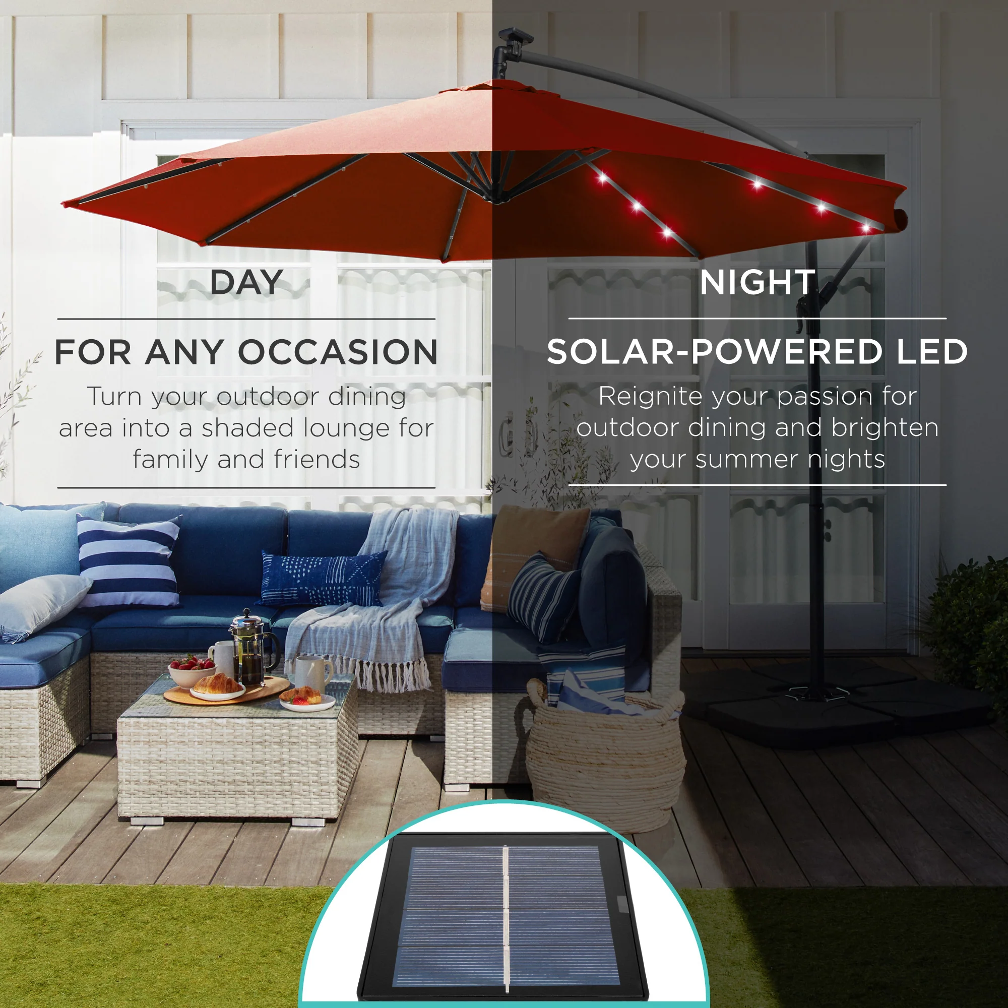 Solar LED Offset Hanging Patio Umbrella w/ Crank Tilt Adjustment - 10ft - Image 128