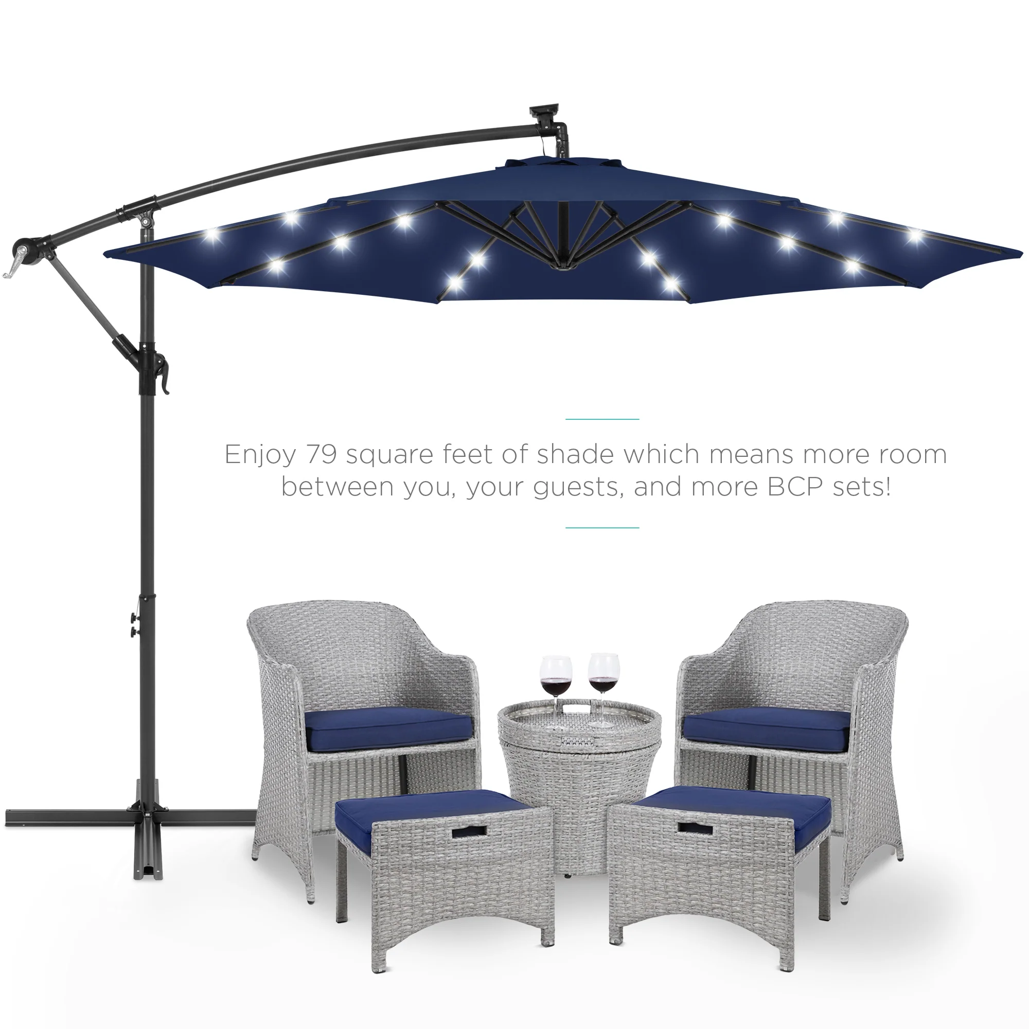 Solar LED Offset Hanging Patio Umbrella w/ Crank Tilt Adjustment - 10ft - Image 134