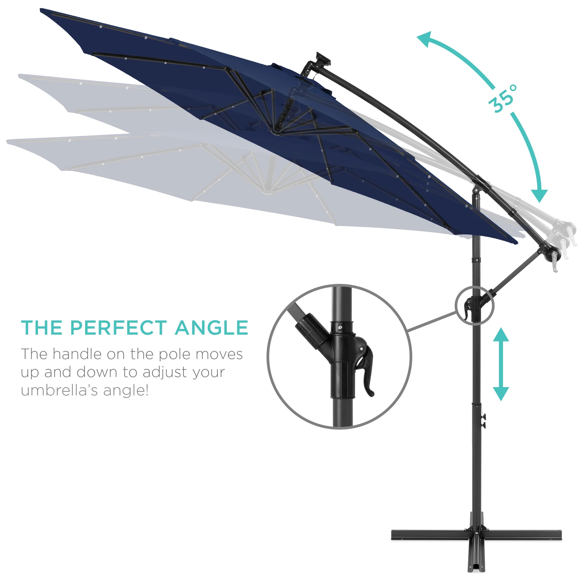 Solar LED Offset Hanging Patio Umbrella w/ Crank Tilt Adjustment - 10ft - Image 136
