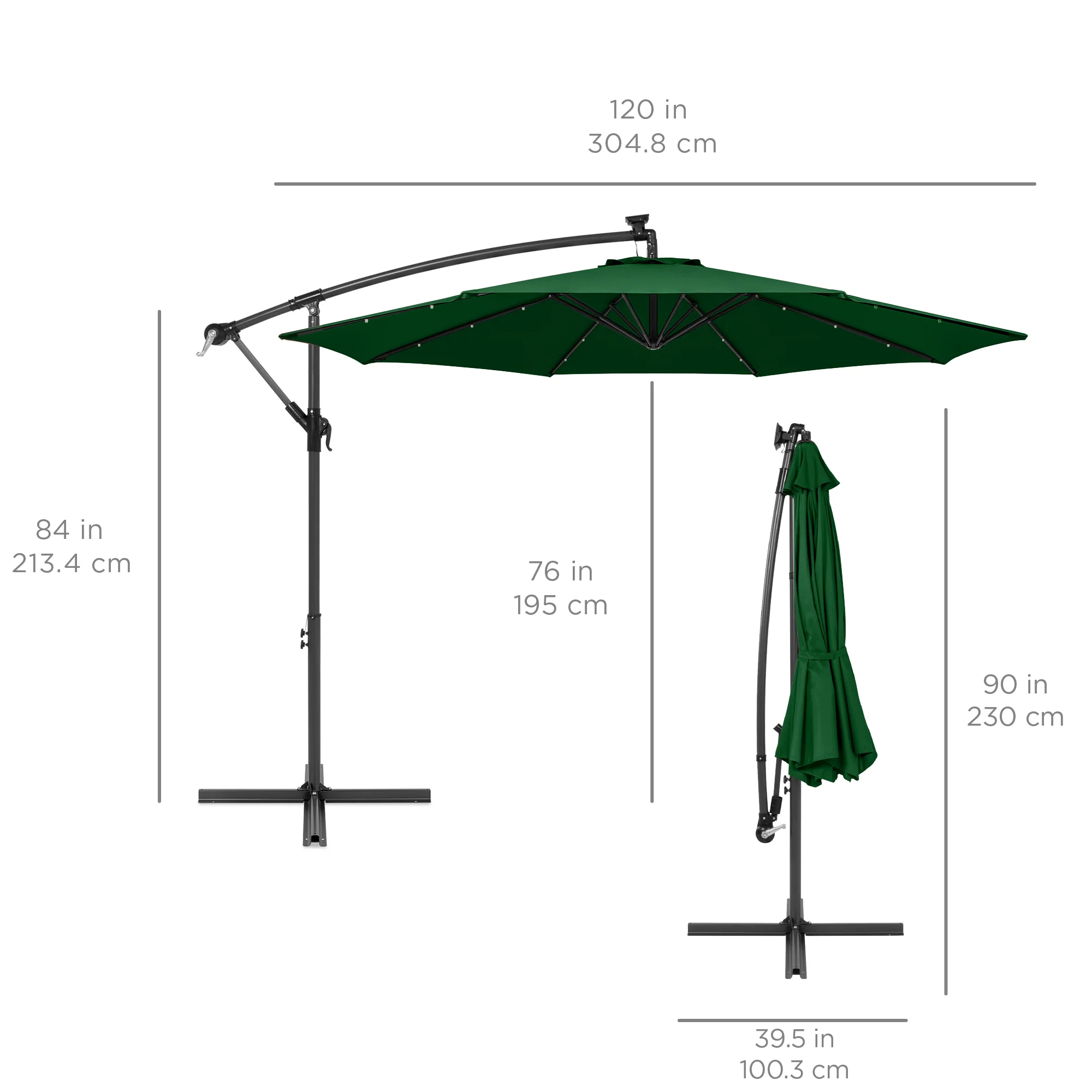 Solar LED Offset Hanging Patio Umbrella w/ Crank Tilt Adjustment - 10ft - Image 14