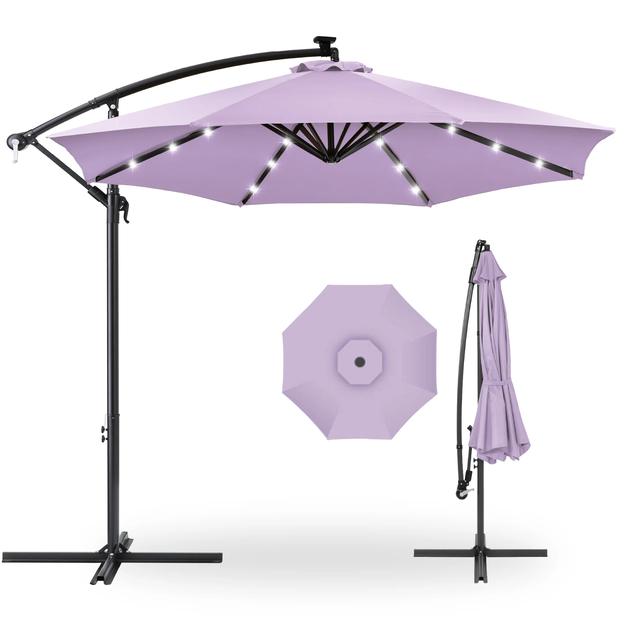 Solar LED Offset Hanging Patio Umbrella w/ Crank Tilt Adjustment - 10ft - Image 140