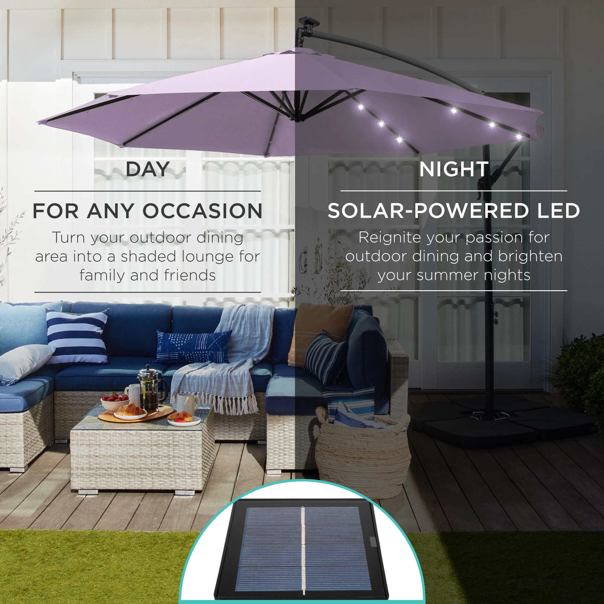 Solar LED Offset Hanging Patio Umbrella w/ Crank Tilt Adjustment - 10ft - Image 142
