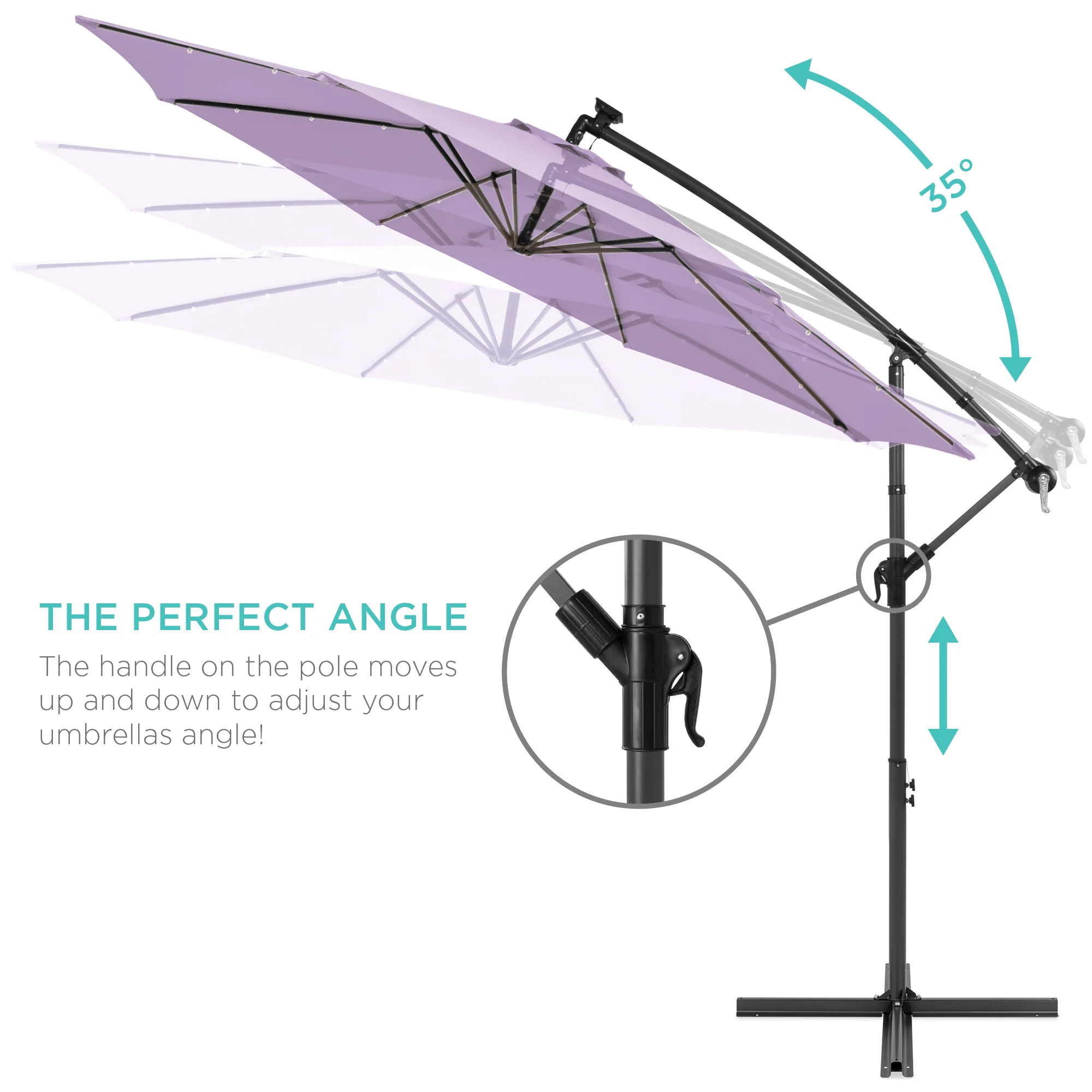 Solar LED Offset Hanging Patio Umbrella w/ Crank Tilt Adjustment - 10ft - Image 143