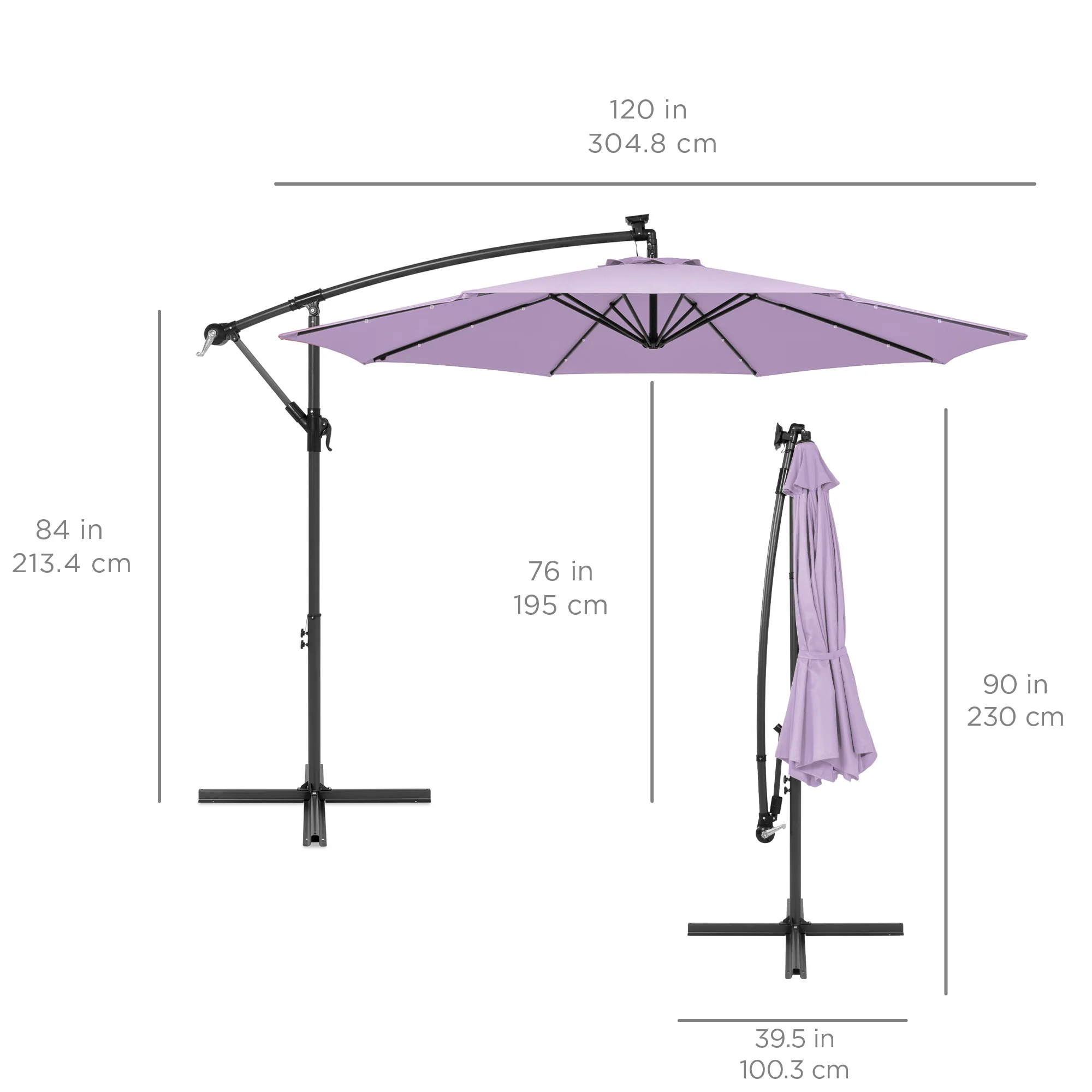 Solar LED Offset Hanging Patio Umbrella w/ Crank Tilt Adjustment - 10ft - Image 146