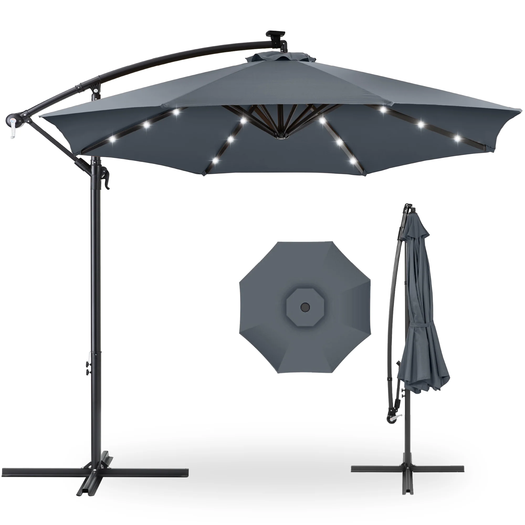 Solar LED Offset Hanging Patio Umbrella w/ Crank Tilt Adjustment - 10ft - Image 147