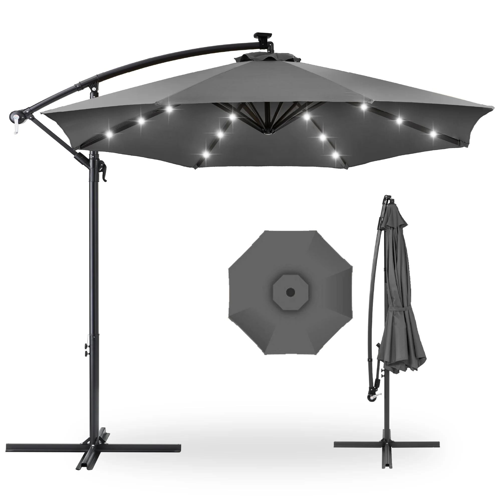 Solar LED Offset Hanging Patio Umbrella w/ Crank Tilt Adjustment - 10ft - Image 15