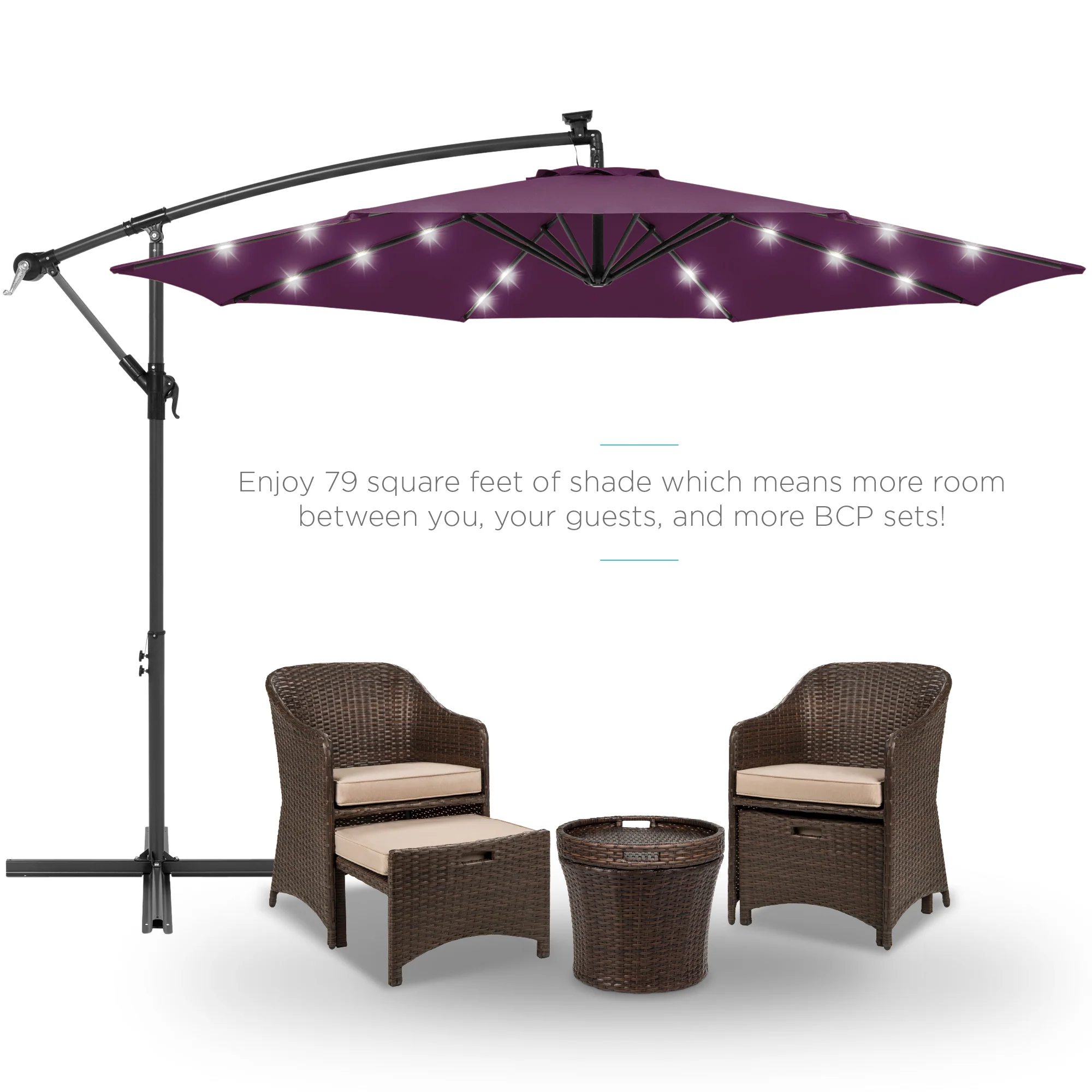 Solar LED Offset Hanging Patio Umbrella w/ Crank Tilt Adjustment - 10ft - Image 155