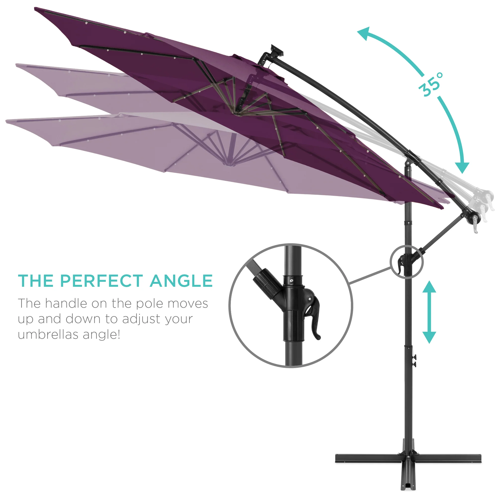 Solar LED Offset Hanging Patio Umbrella w/ Crank Tilt Adjustment - 10ft - Image 157
