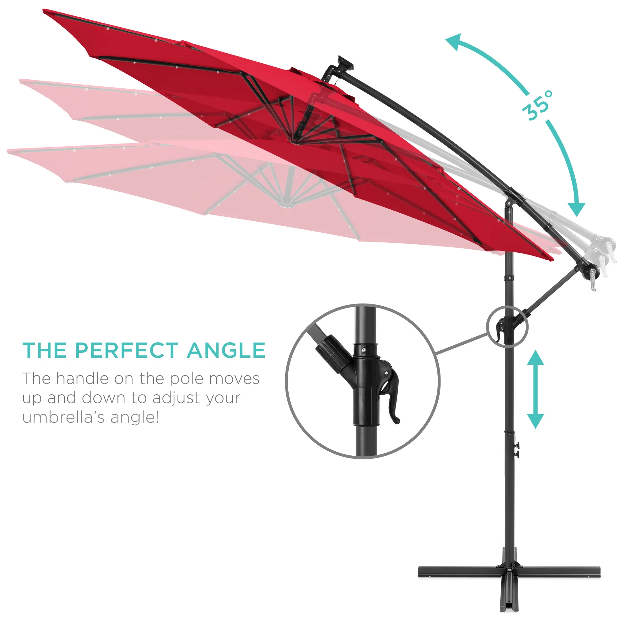 Solar LED Offset Hanging Patio Umbrella w/ Crank Tilt Adjustment - 10ft - Image 164