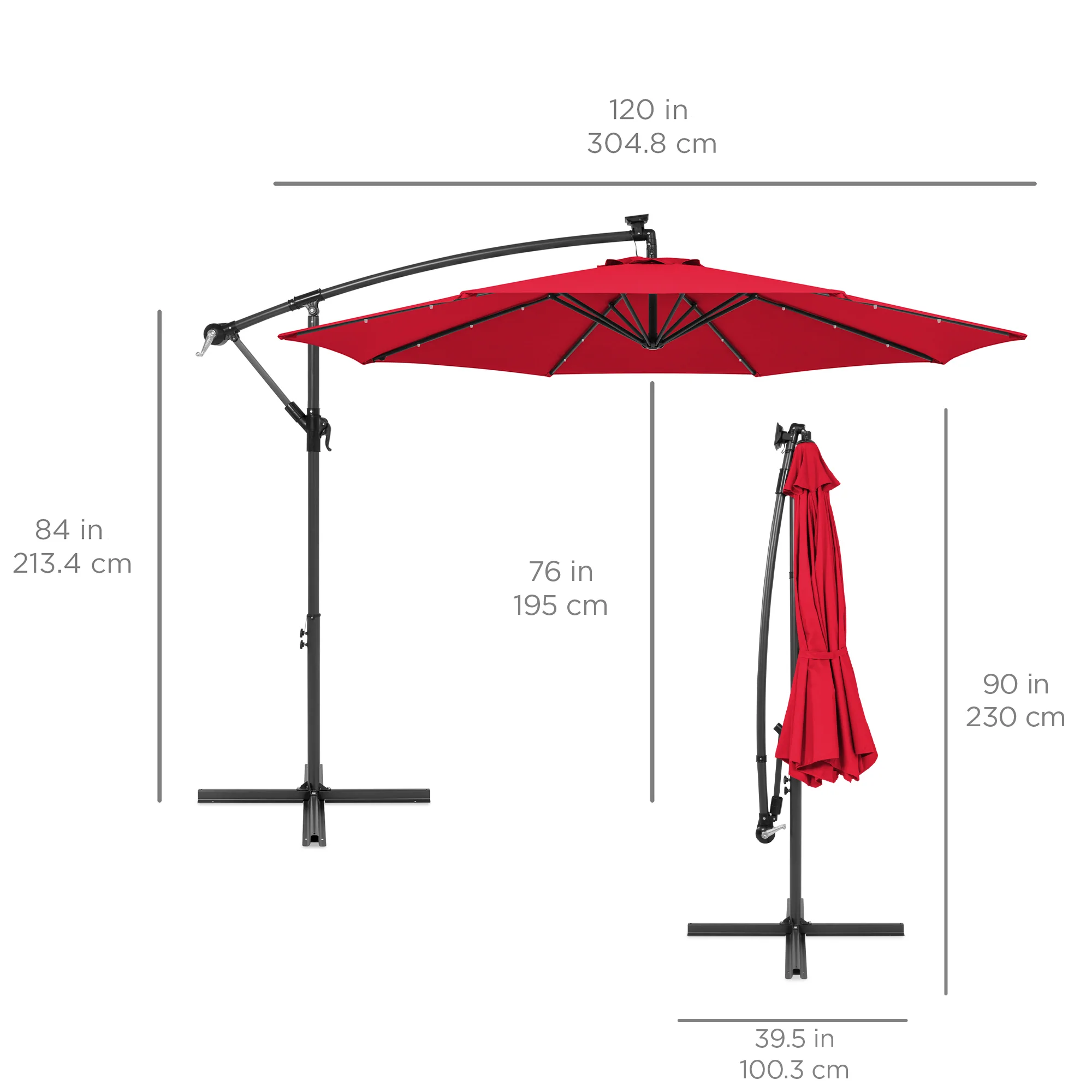 Solar LED Offset Hanging Patio Umbrella w/ Crank Tilt Adjustment - 10ft - Image 167