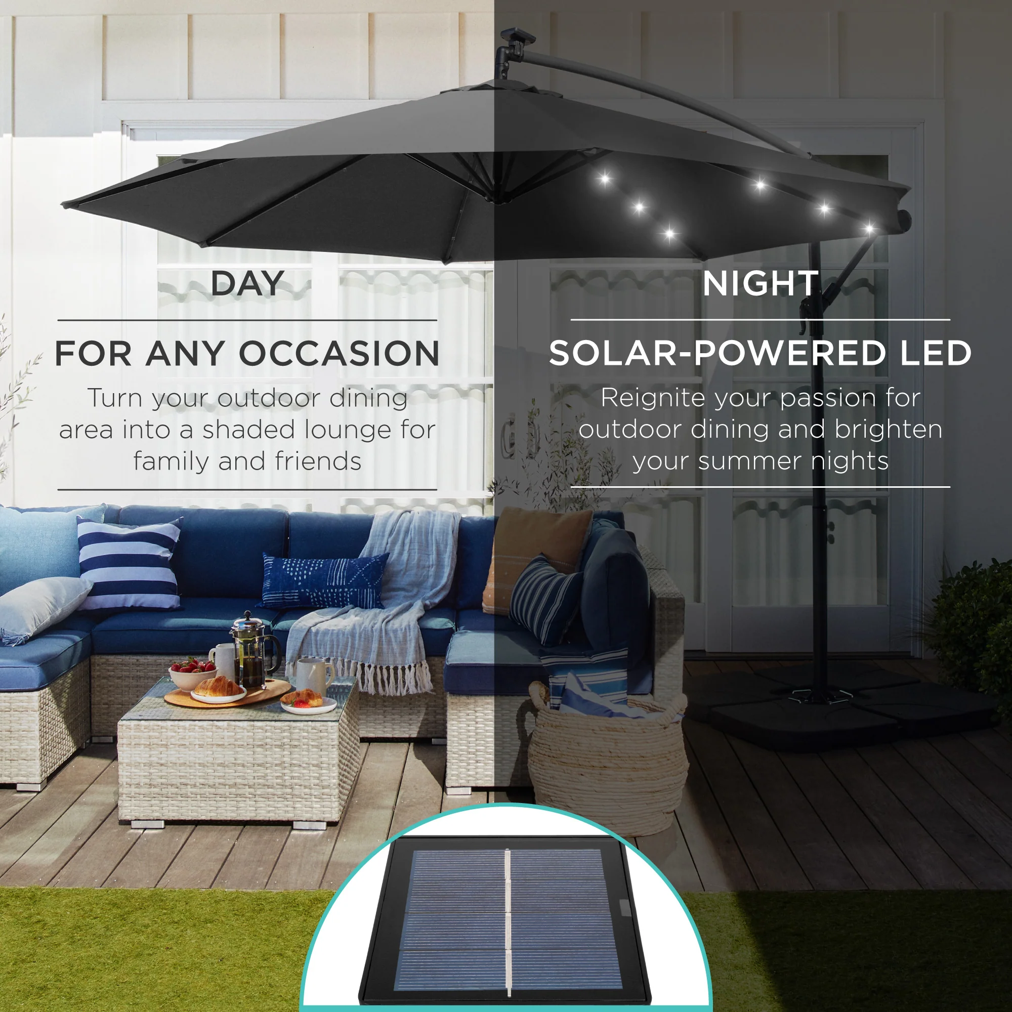 Solar LED Offset Hanging Patio Umbrella w/ Crank Tilt Adjustment - 10ft - Image 17