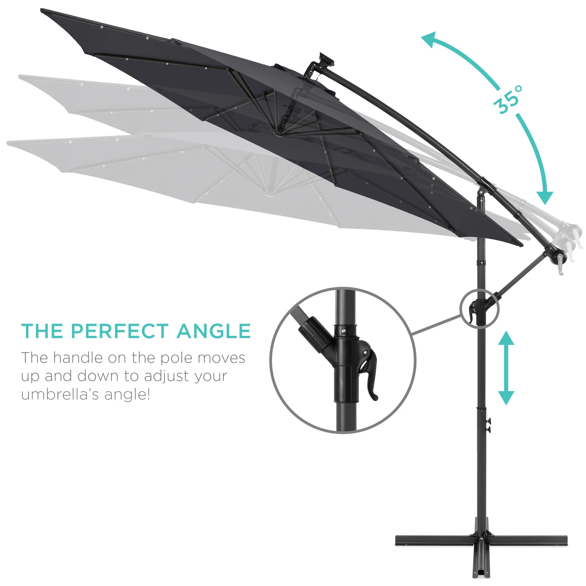 Solar LED Offset Hanging Patio Umbrella w/ Crank Tilt Adjustment - 10ft - Image 18