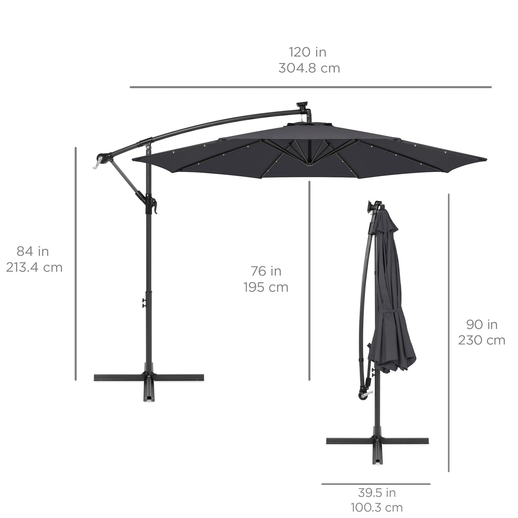 Solar LED Offset Hanging Patio Umbrella w/ Crank Tilt Adjustment - 10ft - Image 21