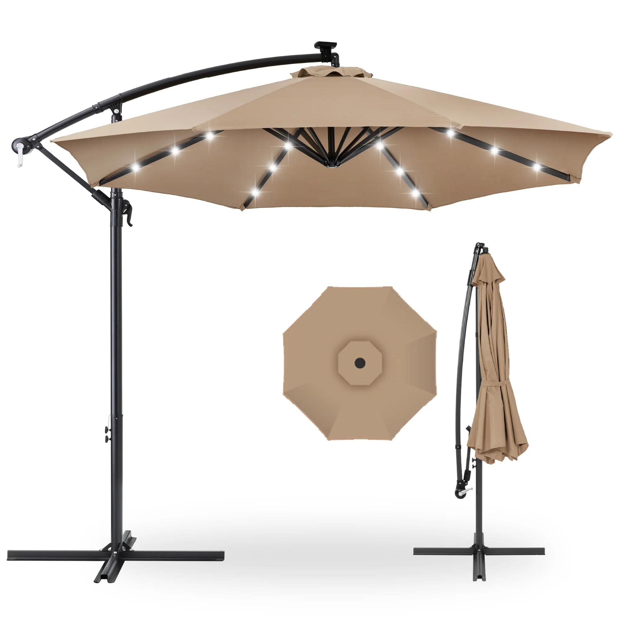 Solar LED Offset Hanging Patio Umbrella w/ Crank Tilt Adjustment - 10ft - Image 22