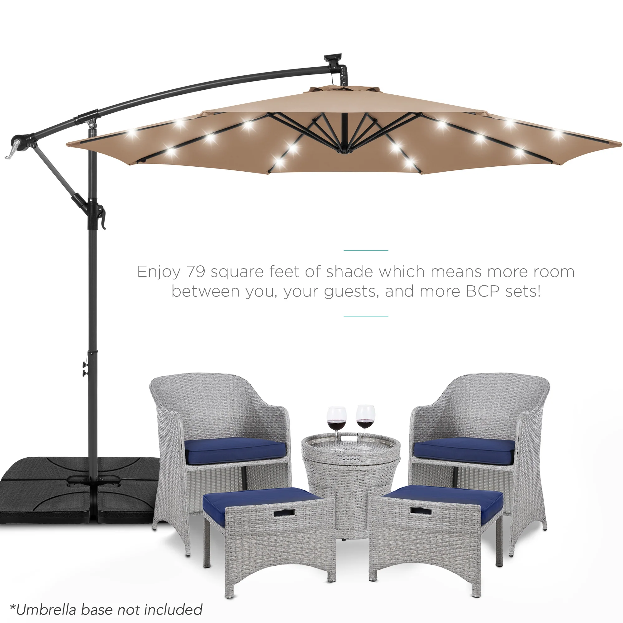 Solar LED Offset Hanging Patio Umbrella w/ Crank Tilt Adjustment - 10ft - Image 23