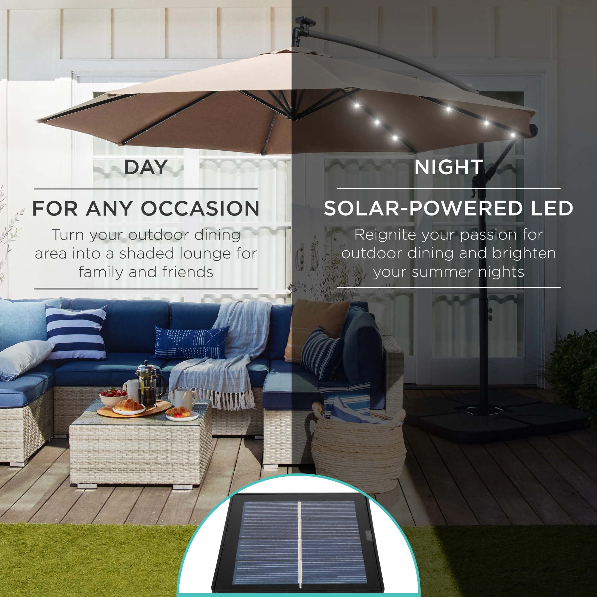 Solar LED Offset Hanging Patio Umbrella w/ Crank Tilt Adjustment - 10ft - Image 24
