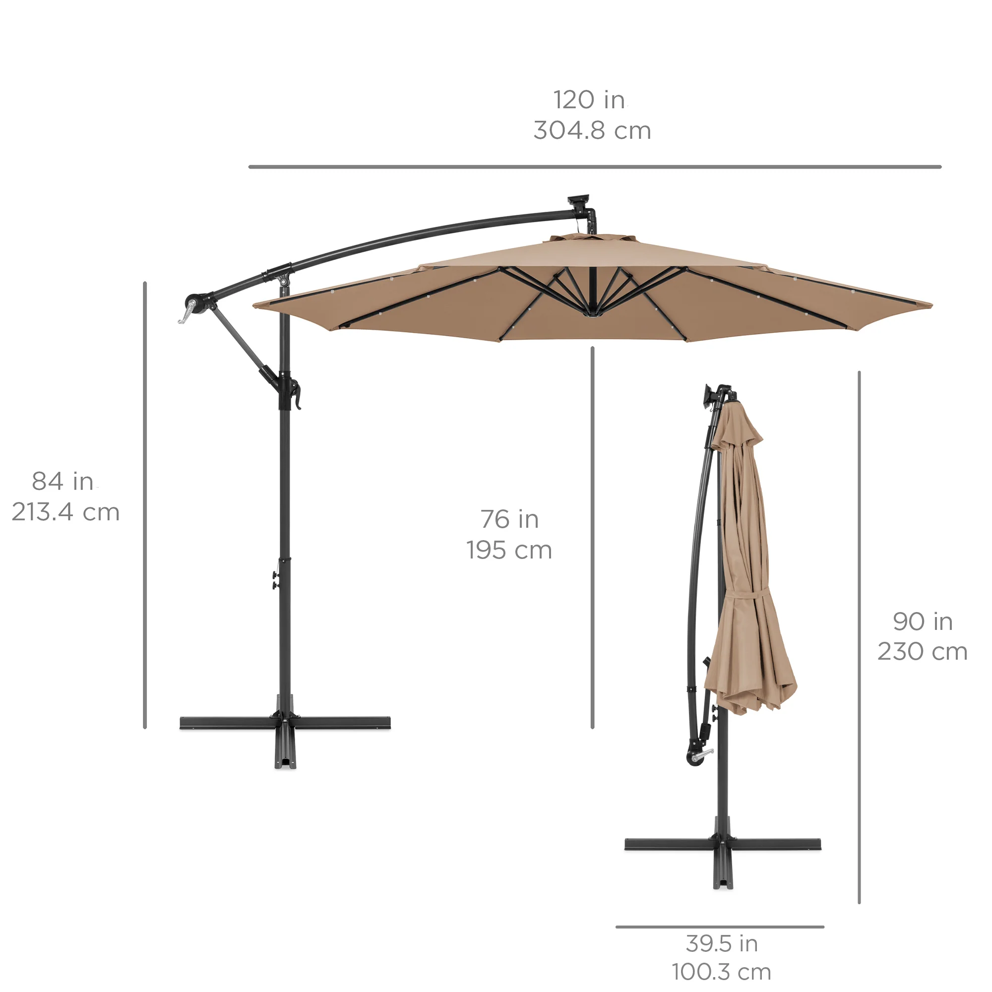 Solar LED Offset Hanging Patio Umbrella w/ Crank Tilt Adjustment - 10ft - Image 28