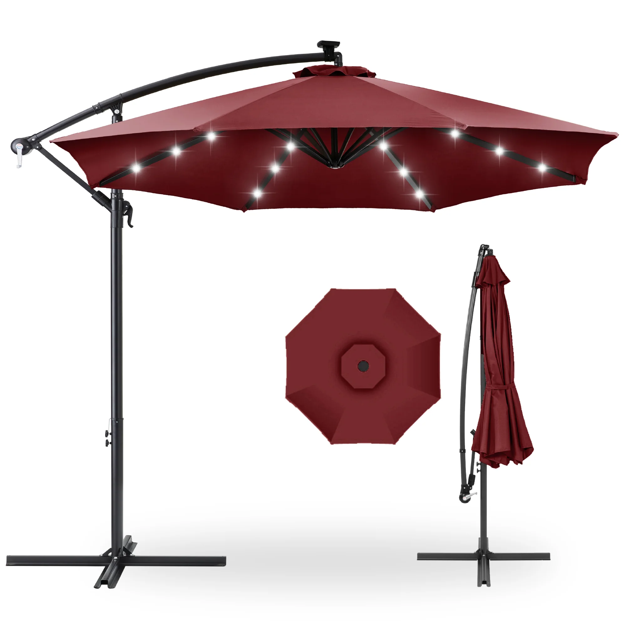 Solar LED Offset Hanging Patio Umbrella w/ Crank Tilt Adjustment - 10ft - Image 29