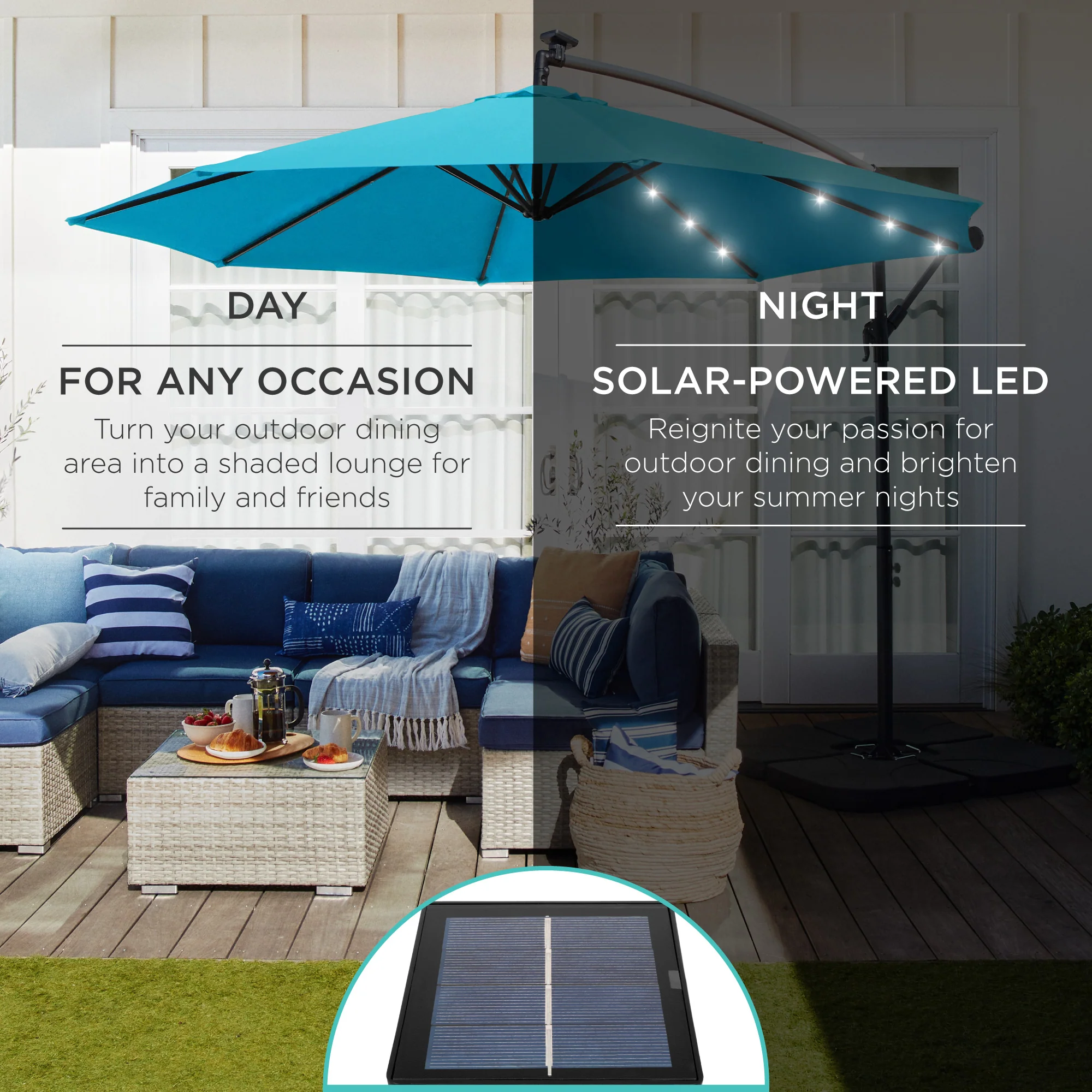 Solar LED Offset Hanging Patio Umbrella w/ Crank Tilt Adjustment - 10ft - Image 3