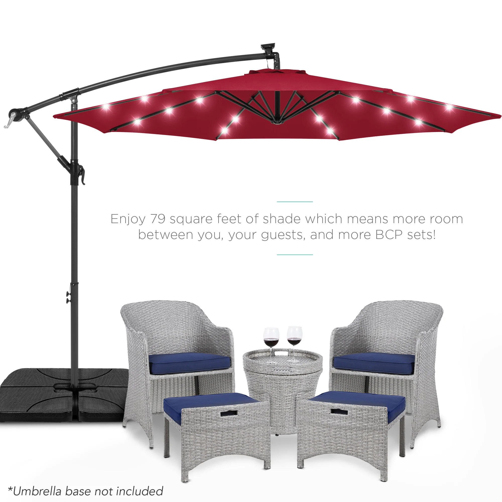 Solar LED Offset Hanging Patio Umbrella w/ Crank Tilt Adjustment - 10ft - Image 30