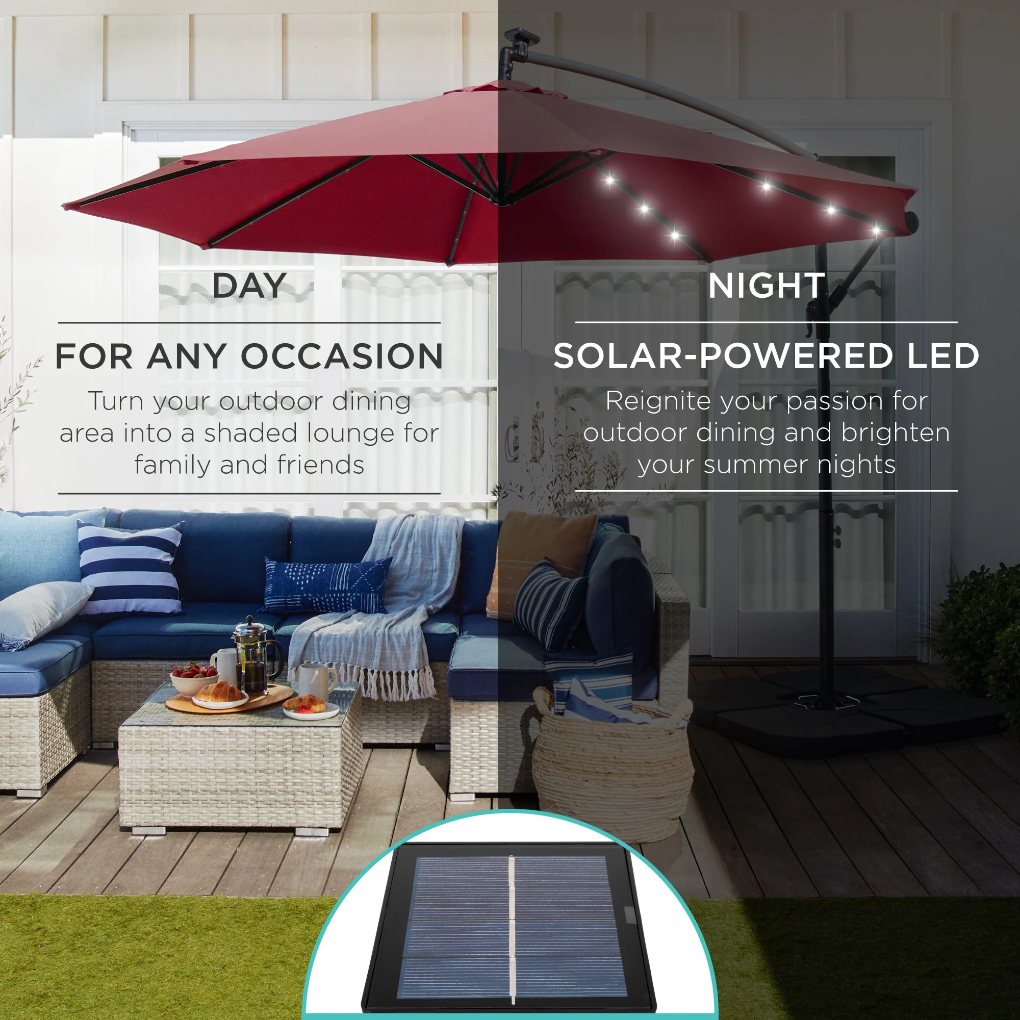 Solar LED Offset Hanging Patio Umbrella w/ Crank Tilt Adjustment - 10ft - Image 31