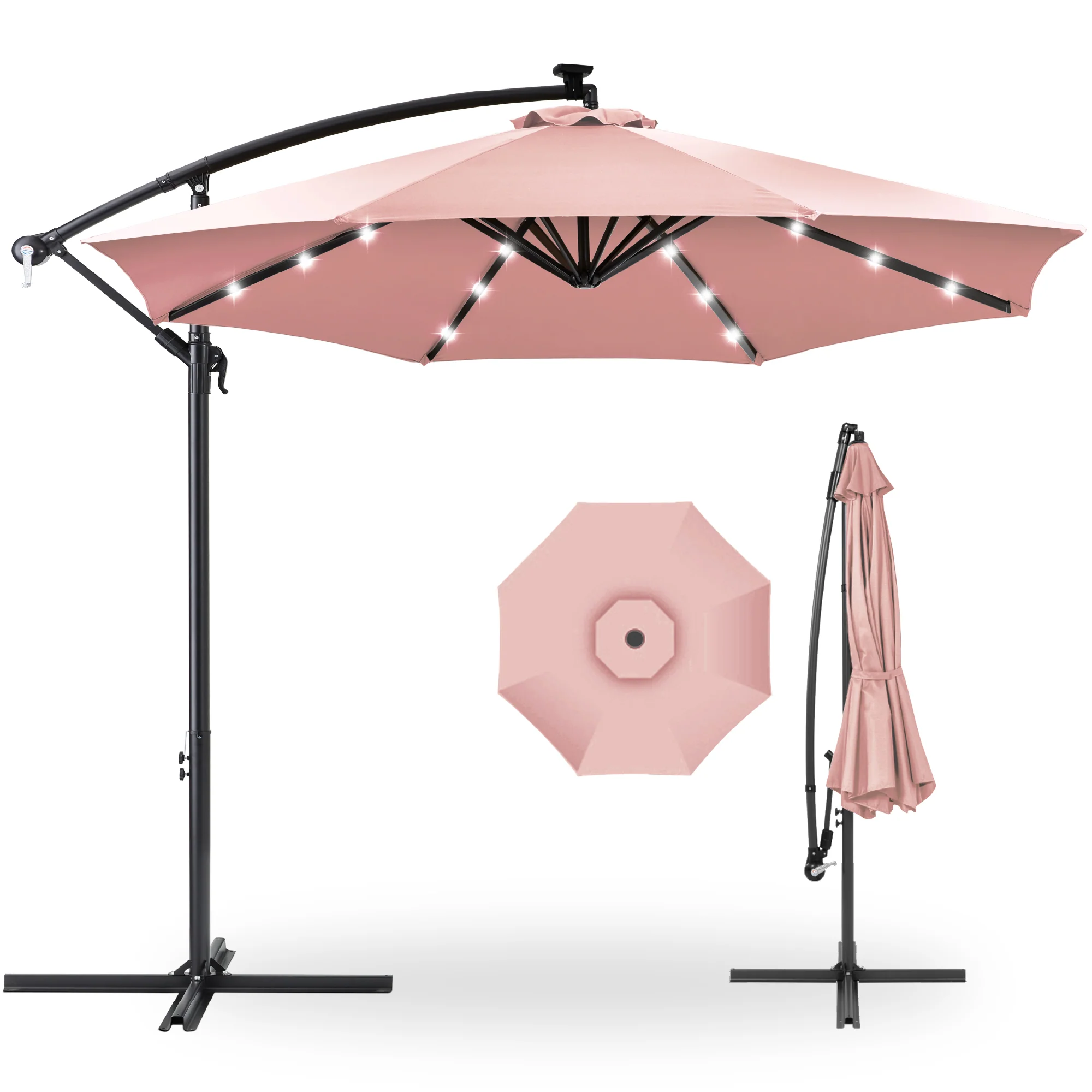 Solar LED Offset Hanging Patio Umbrella w/ Crank Tilt Adjustment - 10ft - Image 36