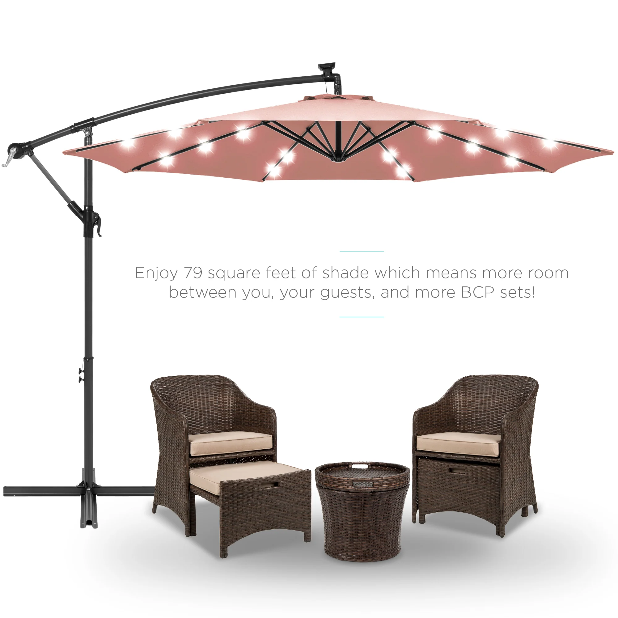 Solar LED Offset Hanging Patio Umbrella w/ Crank Tilt Adjustment - 10ft - Image 37