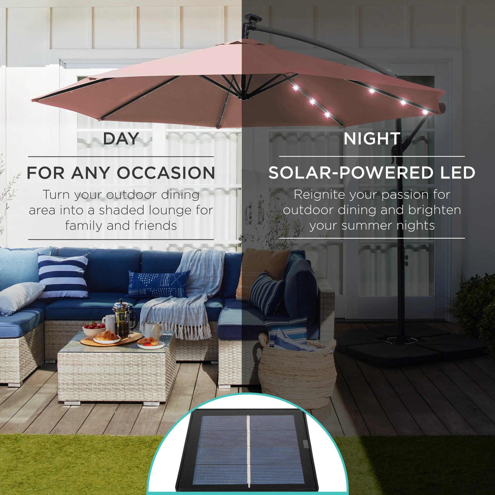 Solar LED Offset Hanging Patio Umbrella w/ Crank Tilt Adjustment - 10ft - Image 38