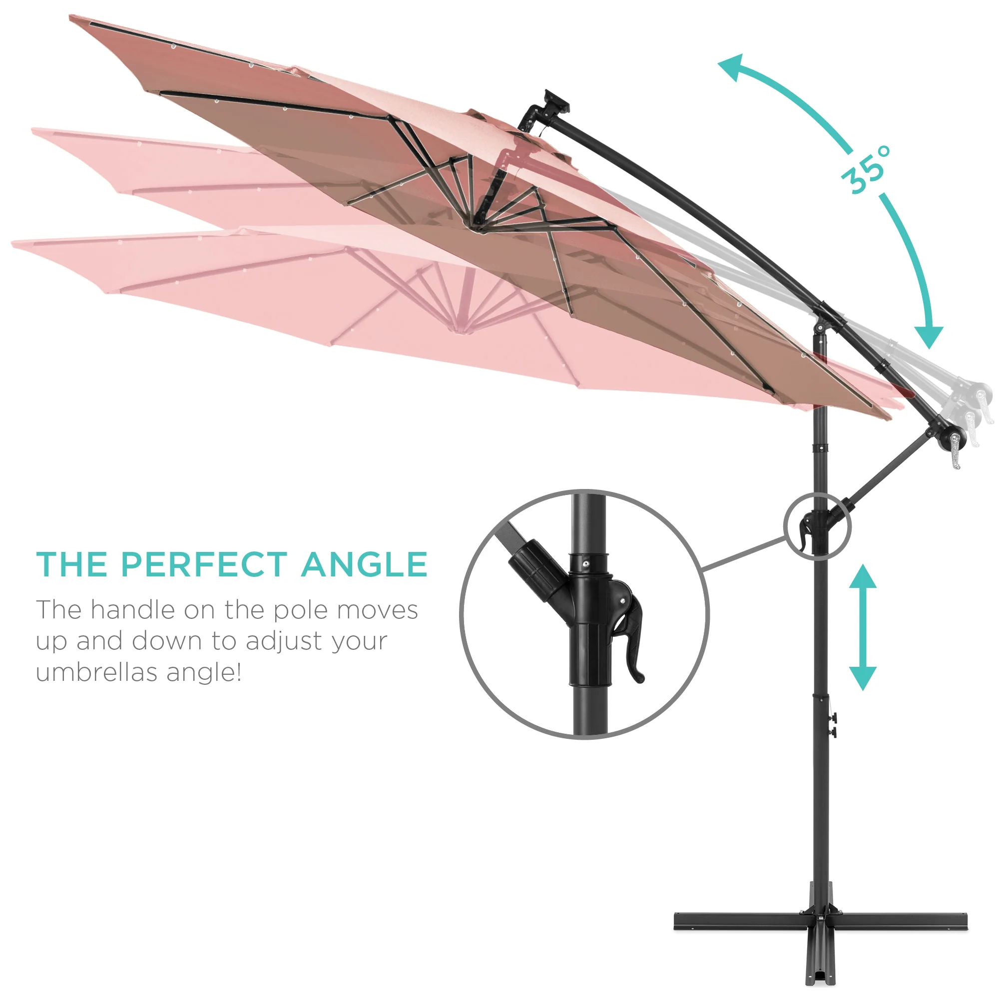 Solar LED Offset Hanging Patio Umbrella w/ Crank Tilt Adjustment - 10ft - Image 39