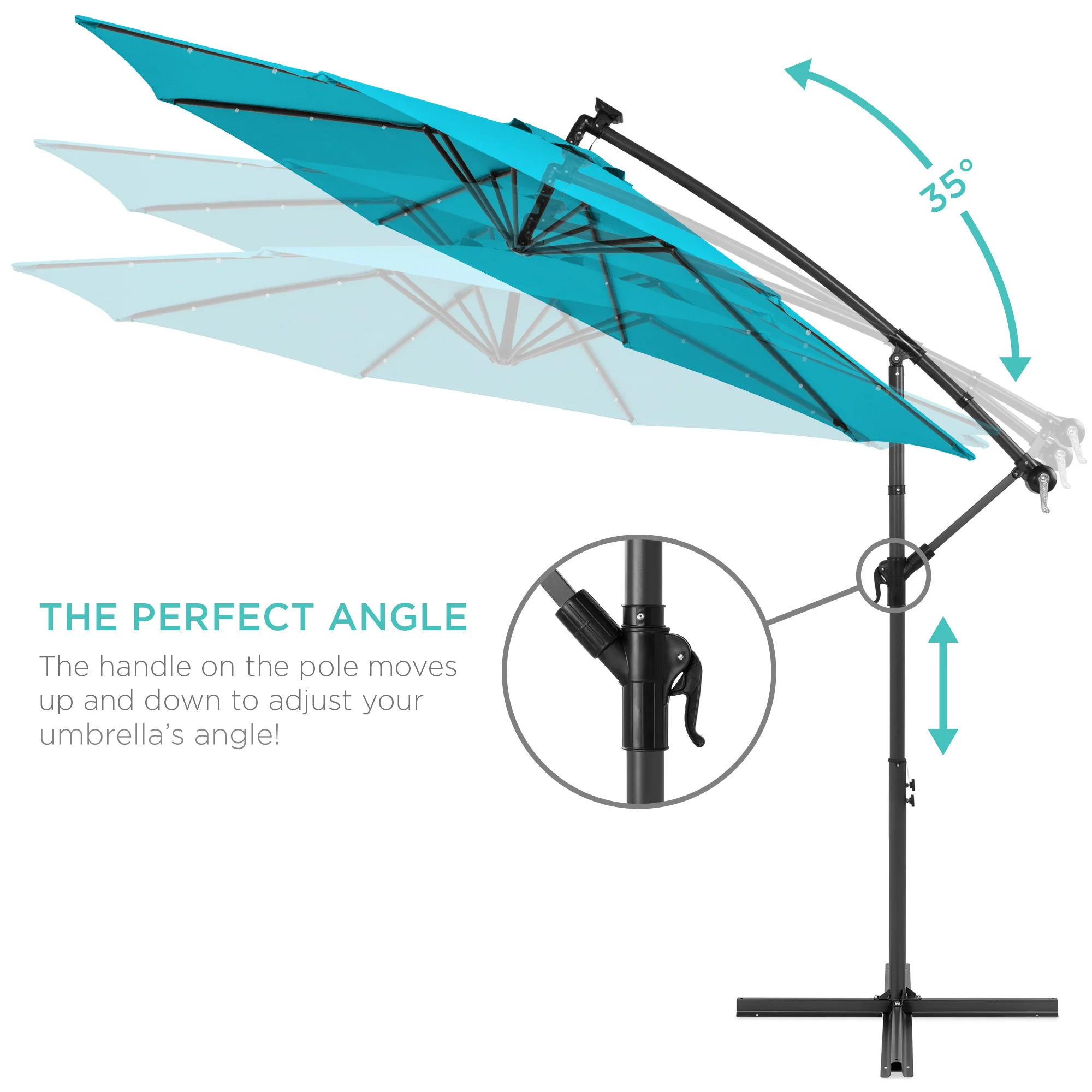 Solar LED Offset Hanging Patio Umbrella w/ Crank Tilt Adjustment - 10ft - Image 4
