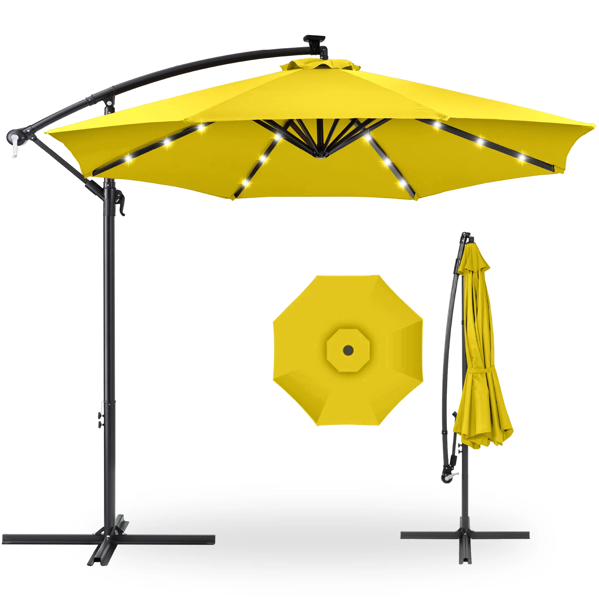 Solar LED Offset Hanging Patio Umbrella w/ Crank Tilt Adjustment - 10ft - Image 43