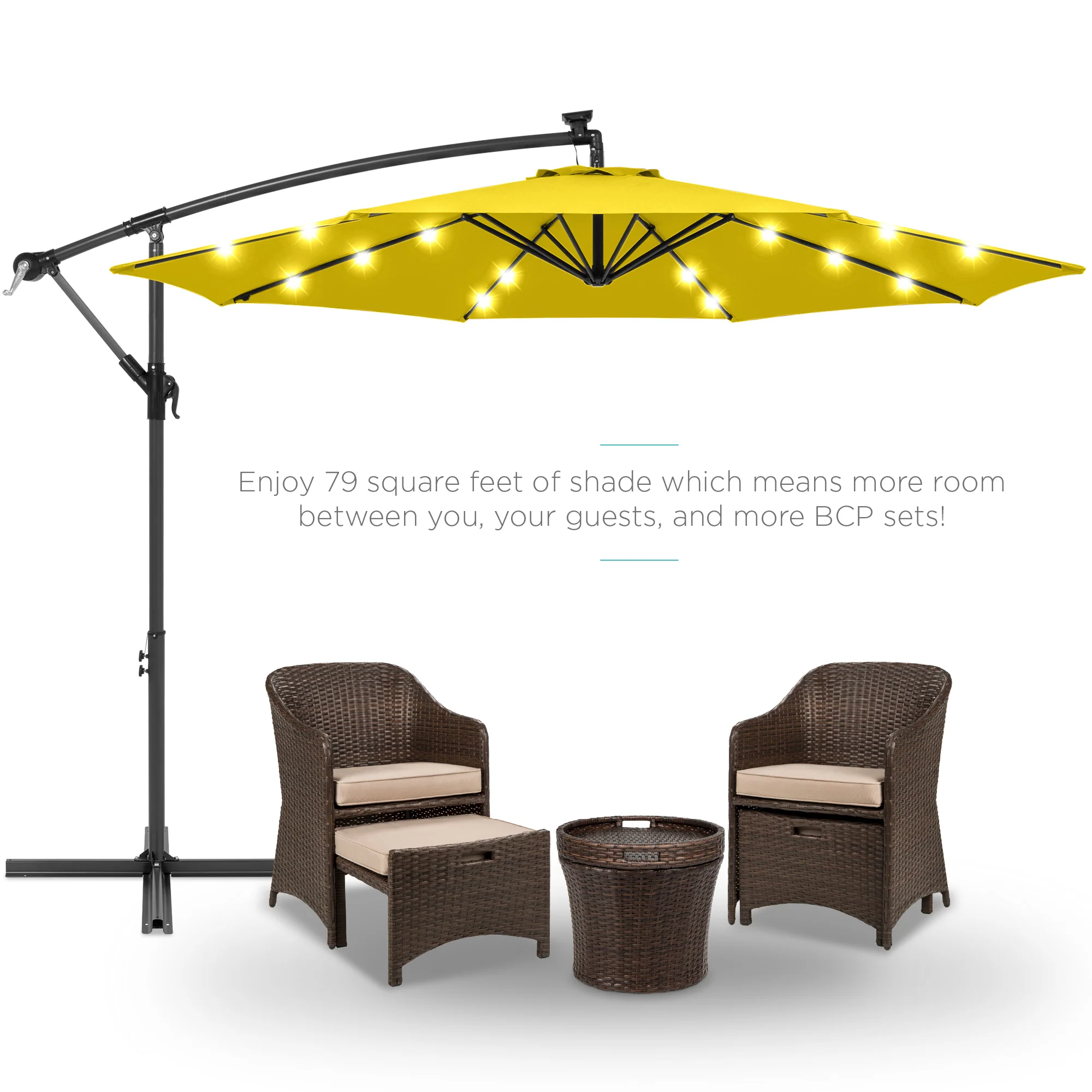 Solar LED Offset Hanging Patio Umbrella w/ Crank Tilt Adjustment - 10ft - Image 44
