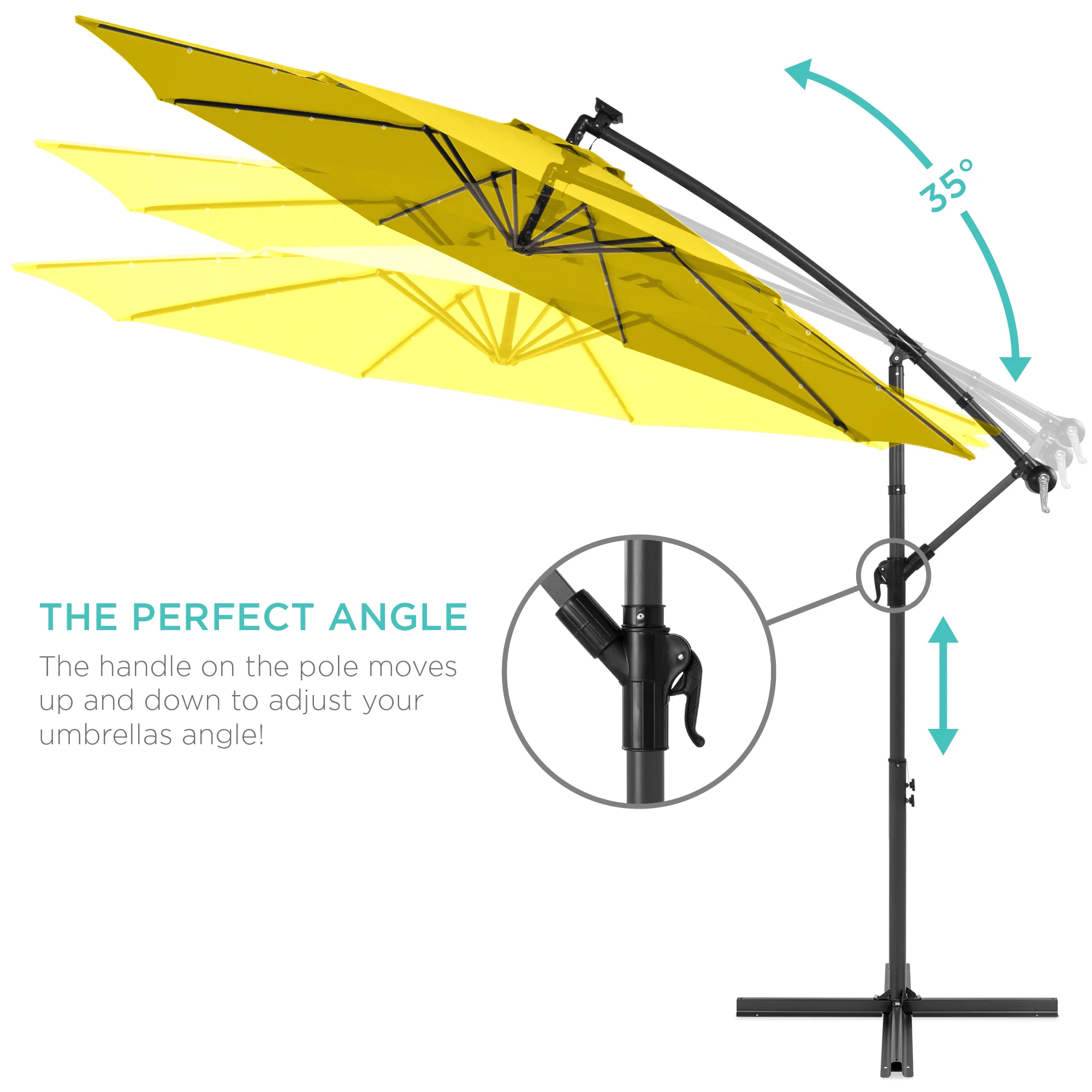 Solar LED Offset Hanging Patio Umbrella w/ Crank Tilt Adjustment - 10ft - Image 46