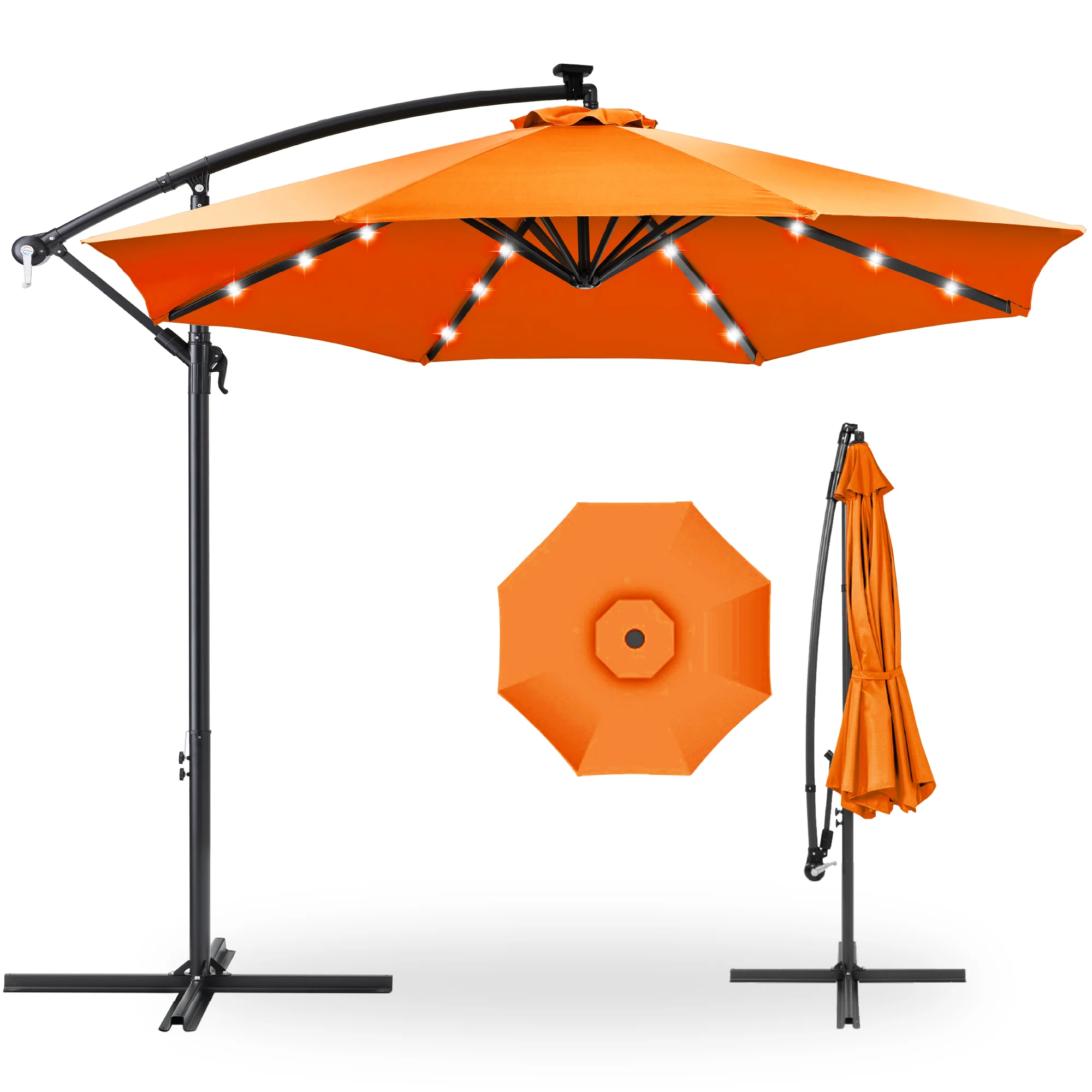 Solar LED Offset Hanging Patio Umbrella w/ Crank Tilt Adjustment - 10ft - Image 50
