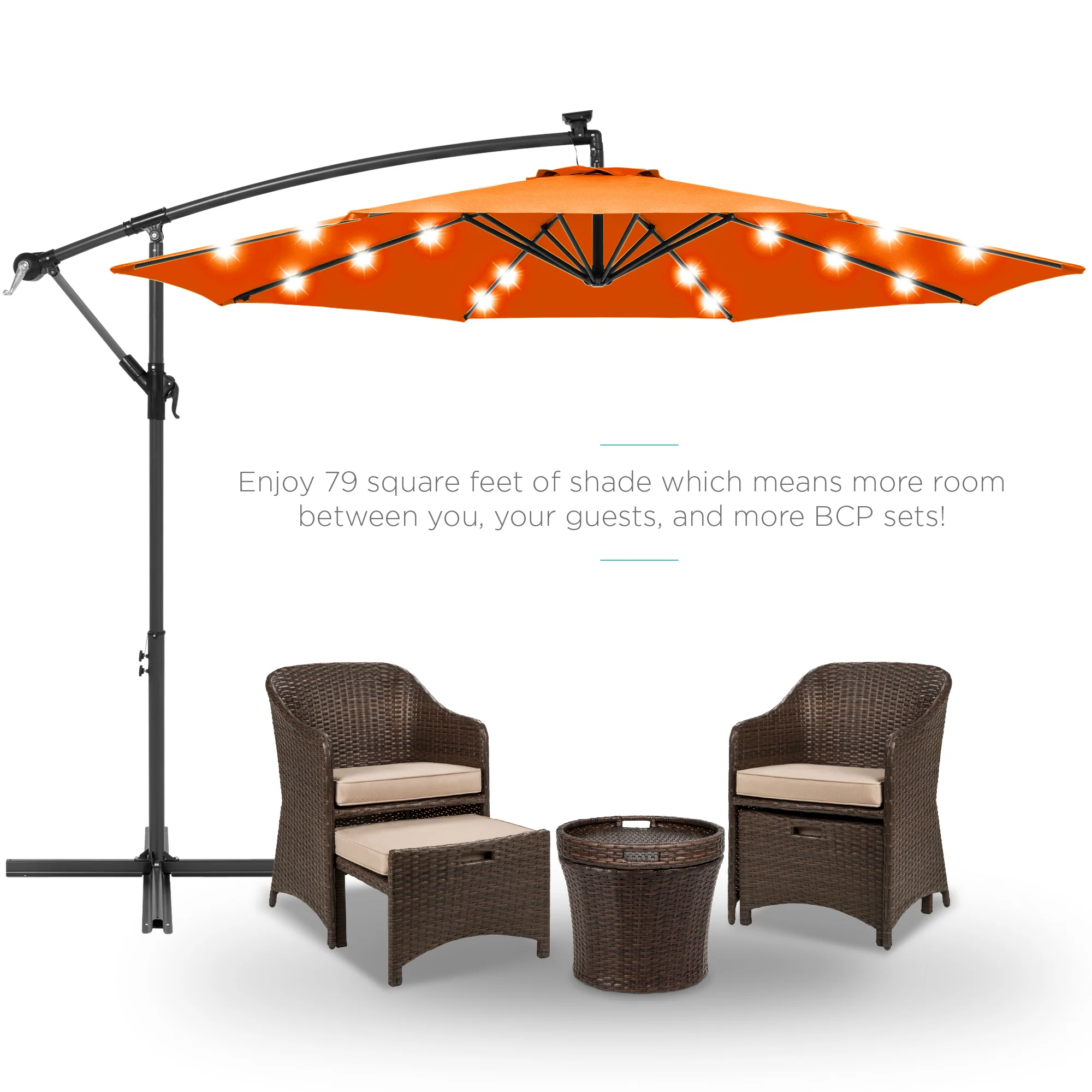 Solar LED Offset Hanging Patio Umbrella w/ Crank Tilt Adjustment - 10ft - Image 51