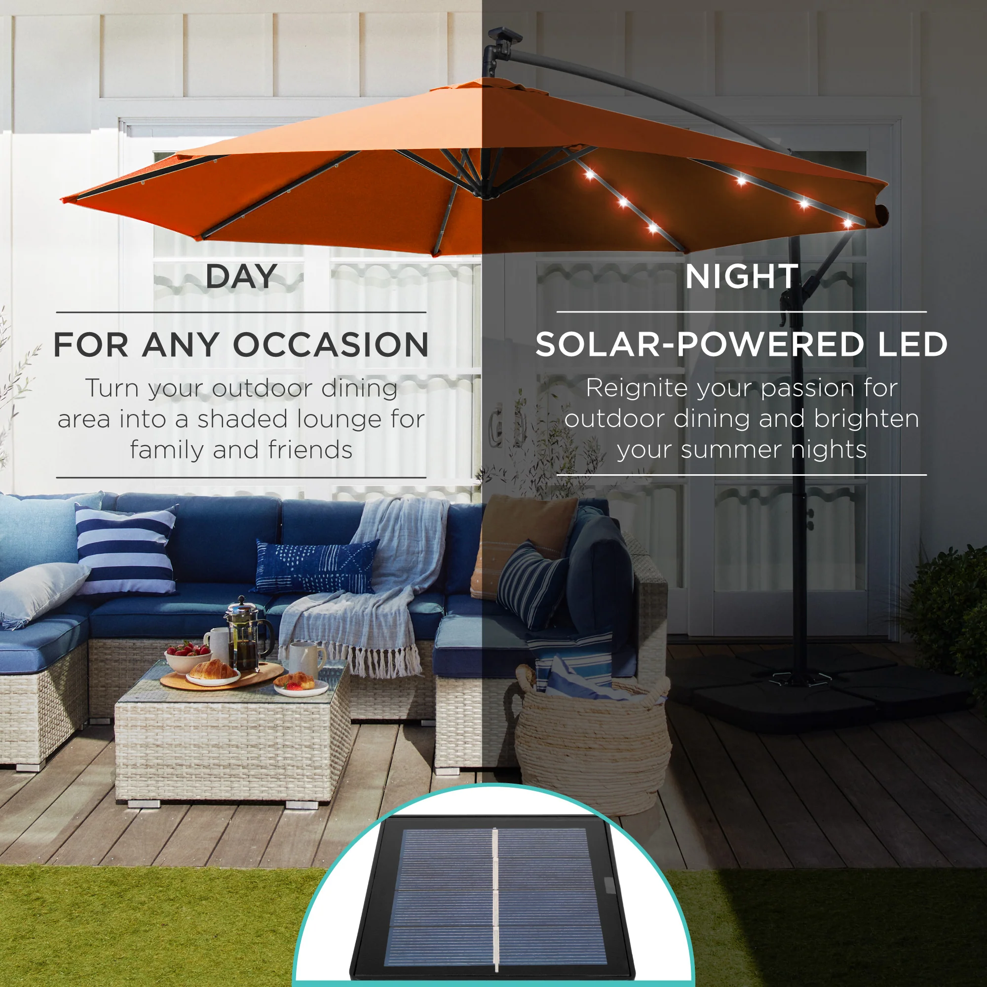 Solar LED Offset Hanging Patio Umbrella w/ Crank Tilt Adjustment - 10ft - Image 52